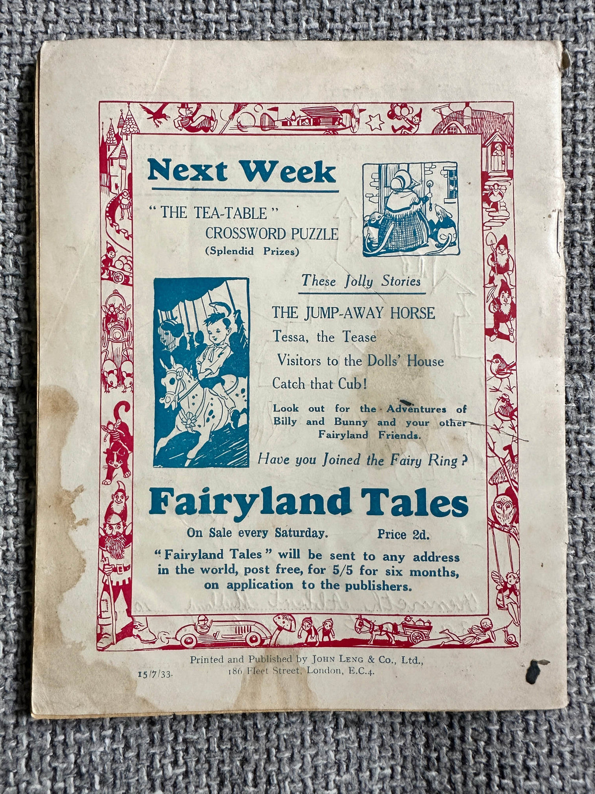 1933 Fairyland Tales (No570) John Leng Publisher - Honeyburn Books (UK)
