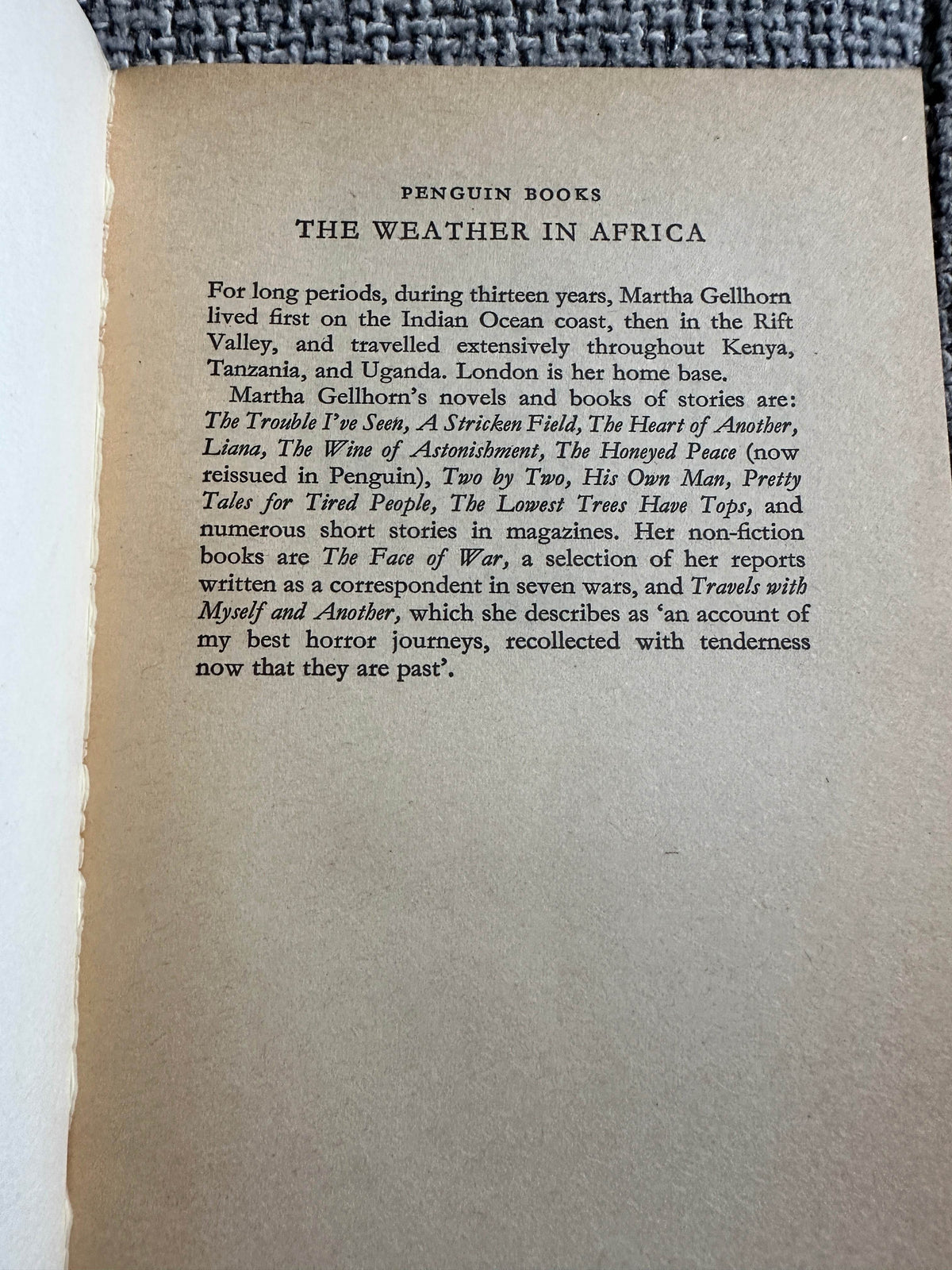1979*1st* The Weather In Africa - Martha Gellhorn(Penguin) - Honeyburn Books (UK)