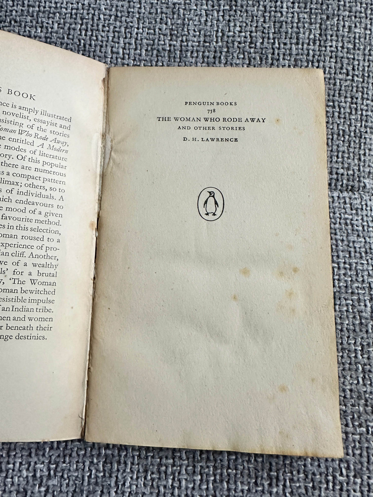 1951 The Woman Who Rode Away & Other Stories by D. H. Lawrence (Penguin) - Honeyburn Books (UK)