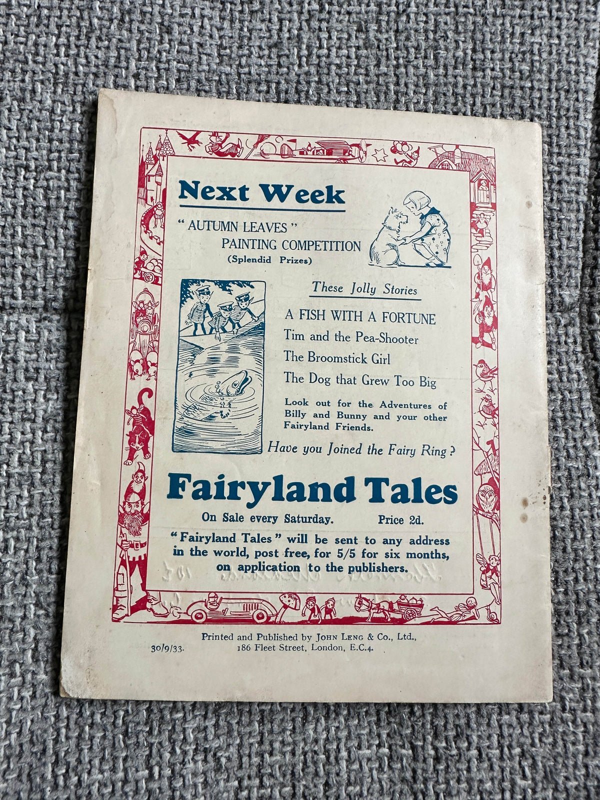 1933 Fairyland Tales (No581) John Leng Publisher - Honeyburn Books (UK)