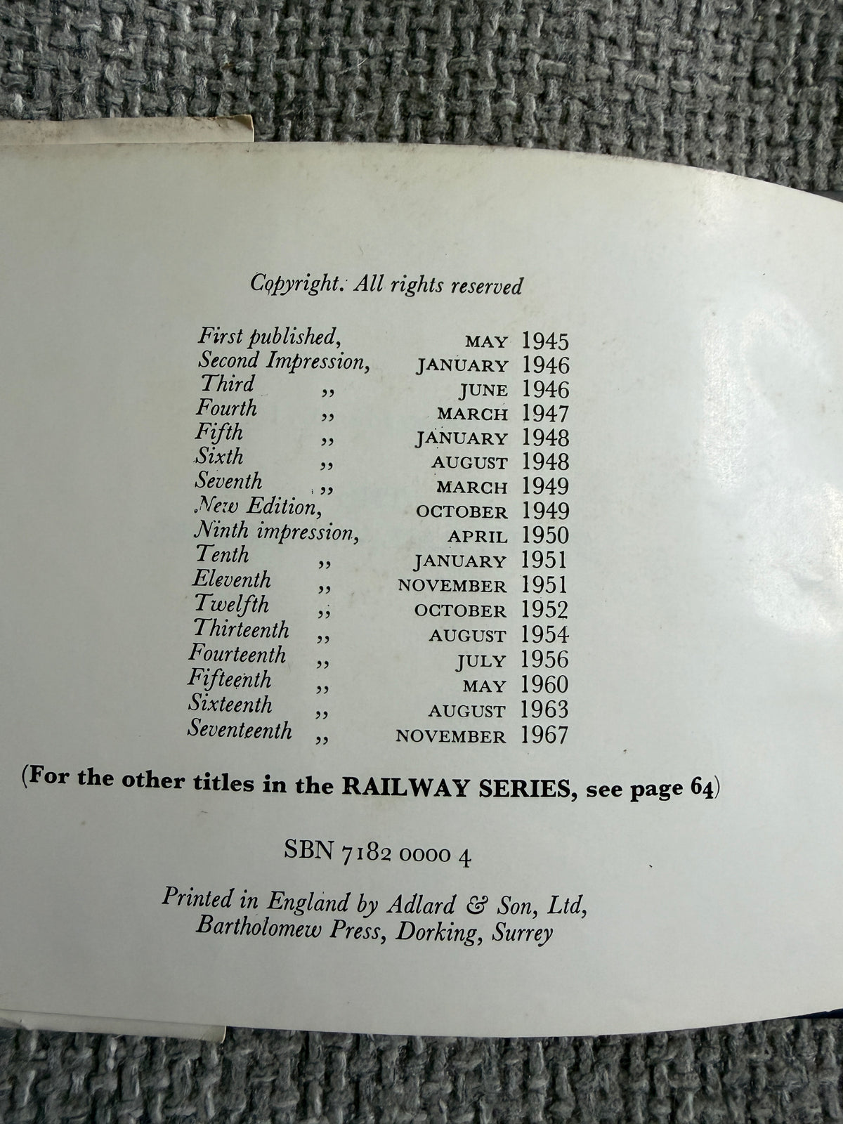 1967 The Three Railway Engines (No1) The Rev W. Awdry (C. Reginald Dalby illust) Kaye & Ward Ltd