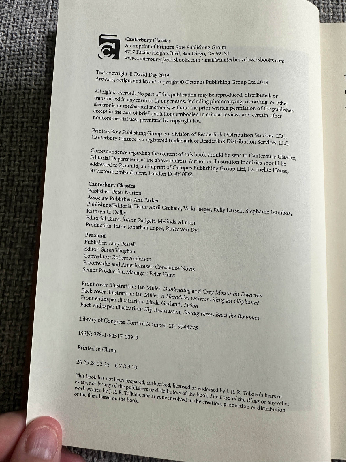 2019 An Encyclopaedia of Tolkien The History & Mythology - David Day (Canterbury Classics San Diego) - Honeyburn Books (UK)