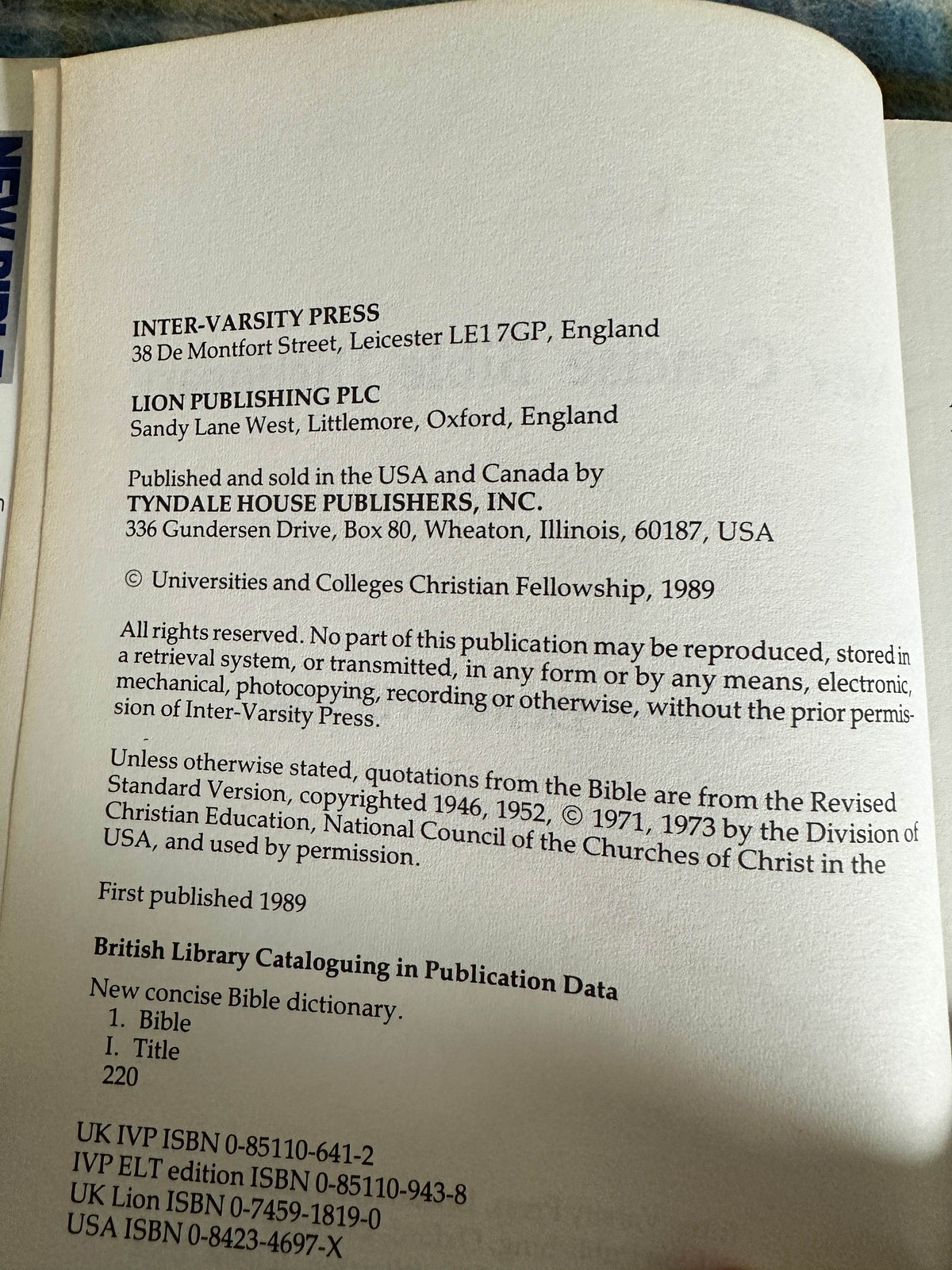 1989 New Concise Bible Dictionary - Inter-Varsity Press - Honeyburn Books (UK)