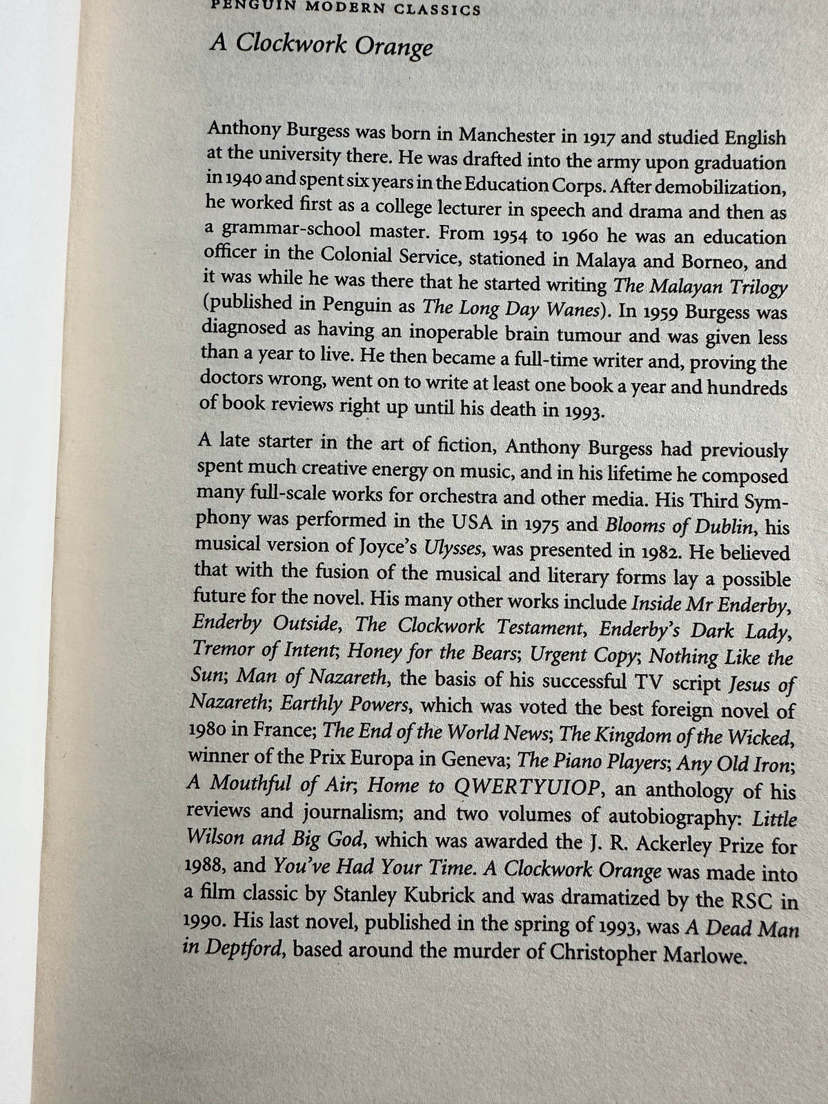 2000 A Clockwork Orange - Anthony Burgess ( Penguin) - Honeyburn Books (UK)