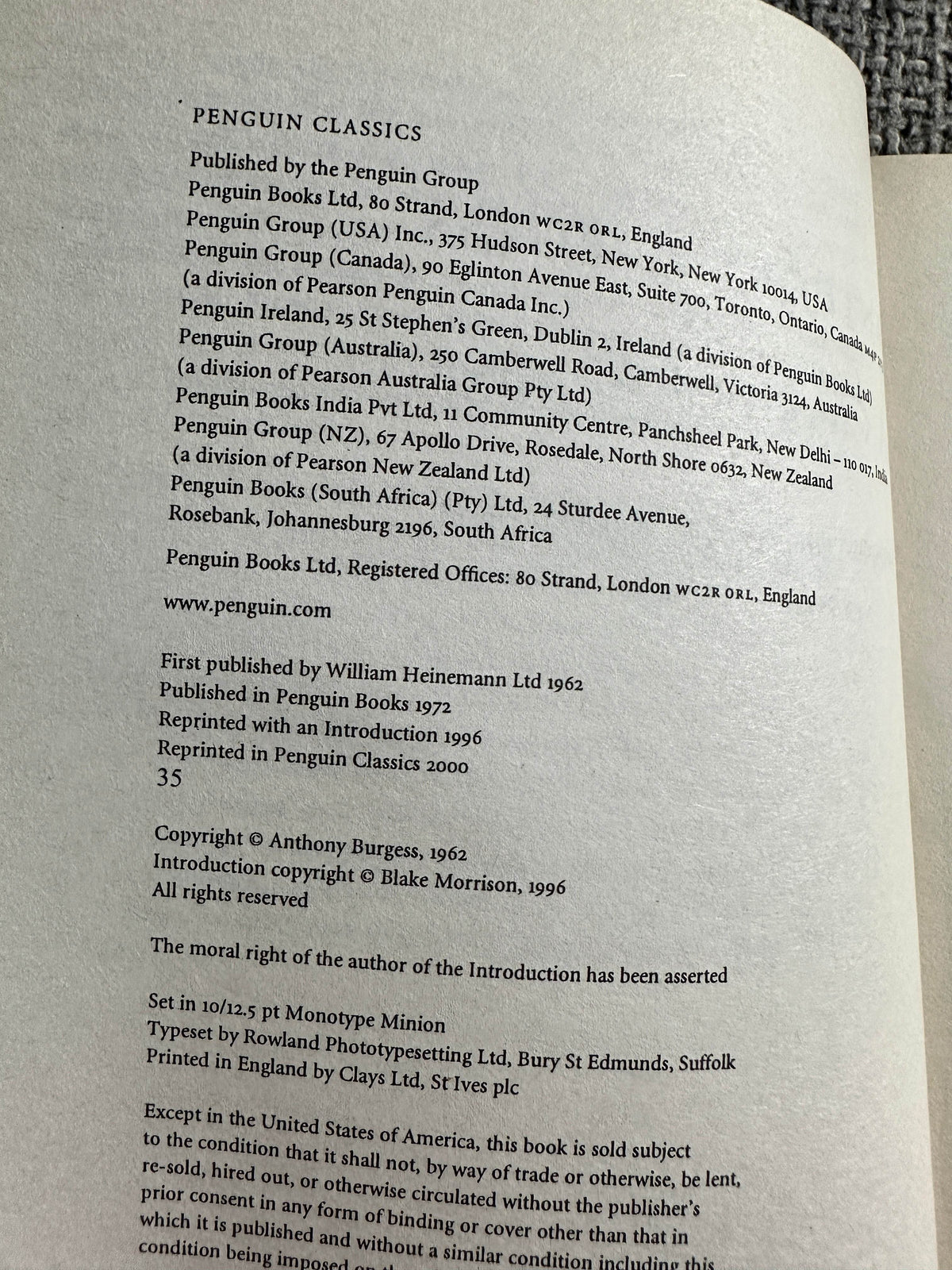 2000 A Clockwork Orange - Anthony Burgess ( Penguin) - Honeyburn Books (UK)