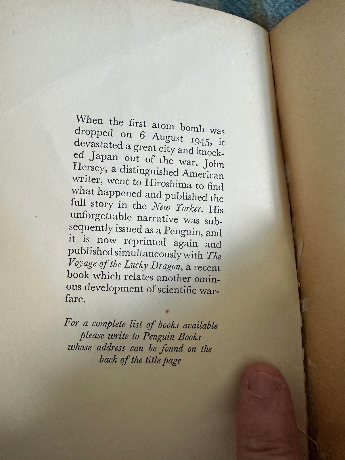 1958 Hiroshima - John Hersey(Penguin Special) - Honeyburn Books (UK)