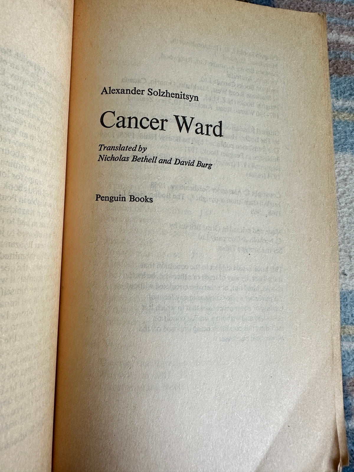 1974 Cancer Ward - Alexander Solzhenitsyn (Penguin) - Honeyburn Books (UK)