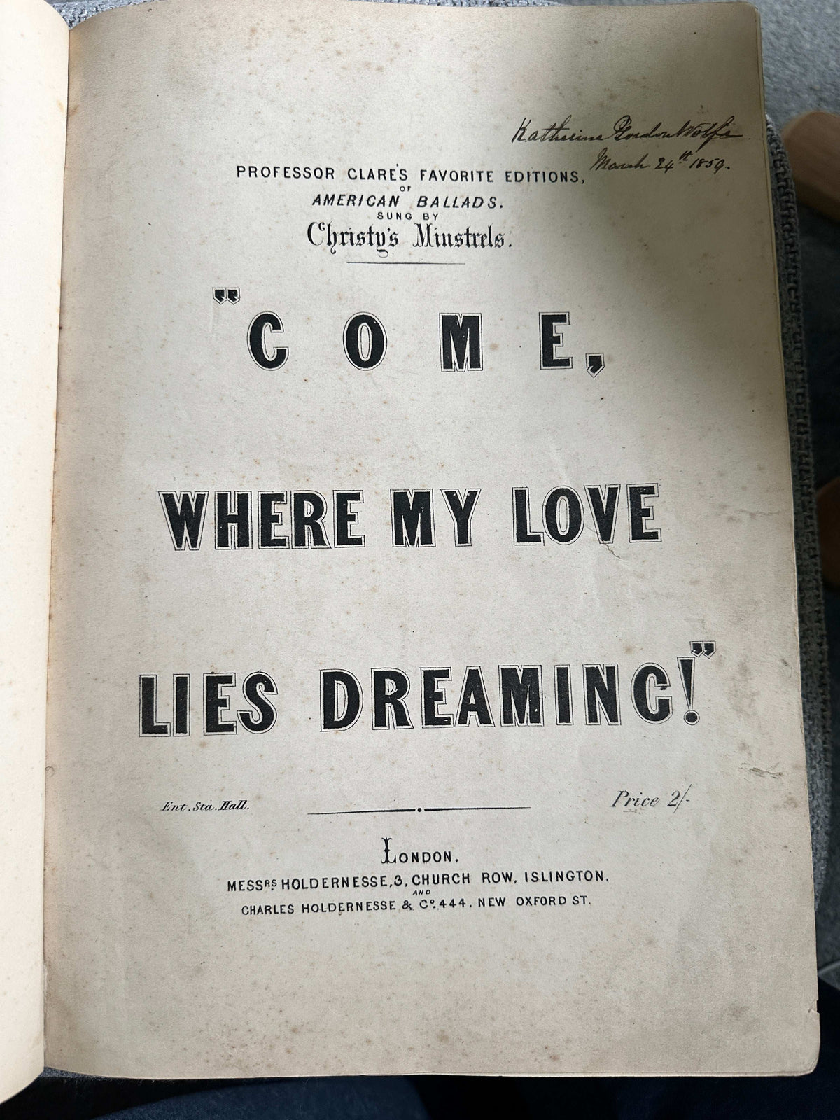 1858 Professor Clare’s Favourite Editions of American Ballads Sung By Christy’s Minstrels (Holdernesse & Co Publishers) - Honeyburn Books (UK)