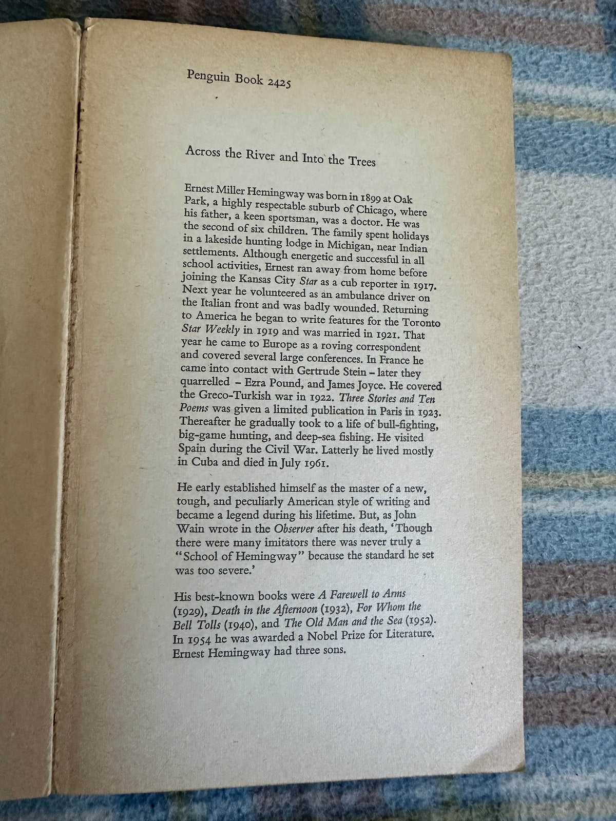 1966*1st* Across The River & Into The Trees - Ernest Hemingway(Penguin) - Honeyburn Books (UK)