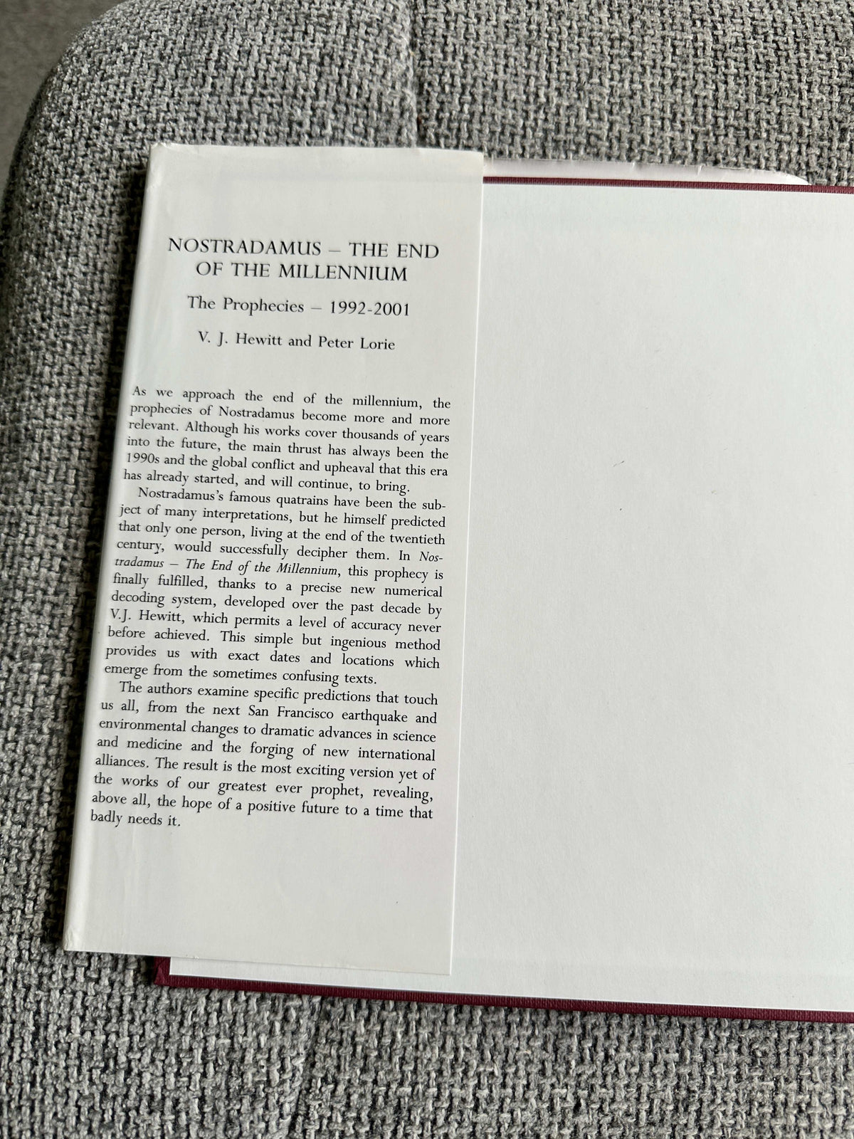 1992 Nostradamus The End Of The Millennium Prophecies 1992 - 2001 - V. J. Hewitt & Peter Lorie (BCA) - Honeyburn Books (UK)