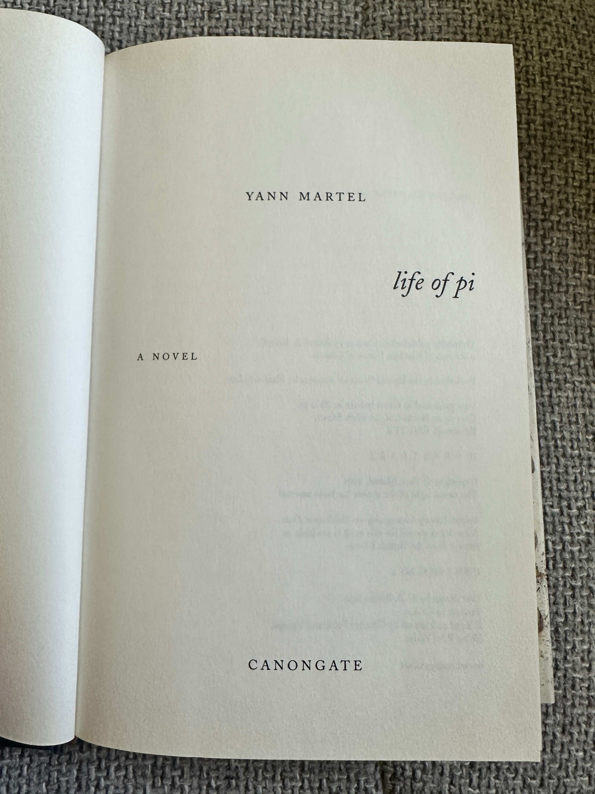 2002*1st* The Life Of Pi - Yann Martel (Canongate) - Honeyburn Books (UK)