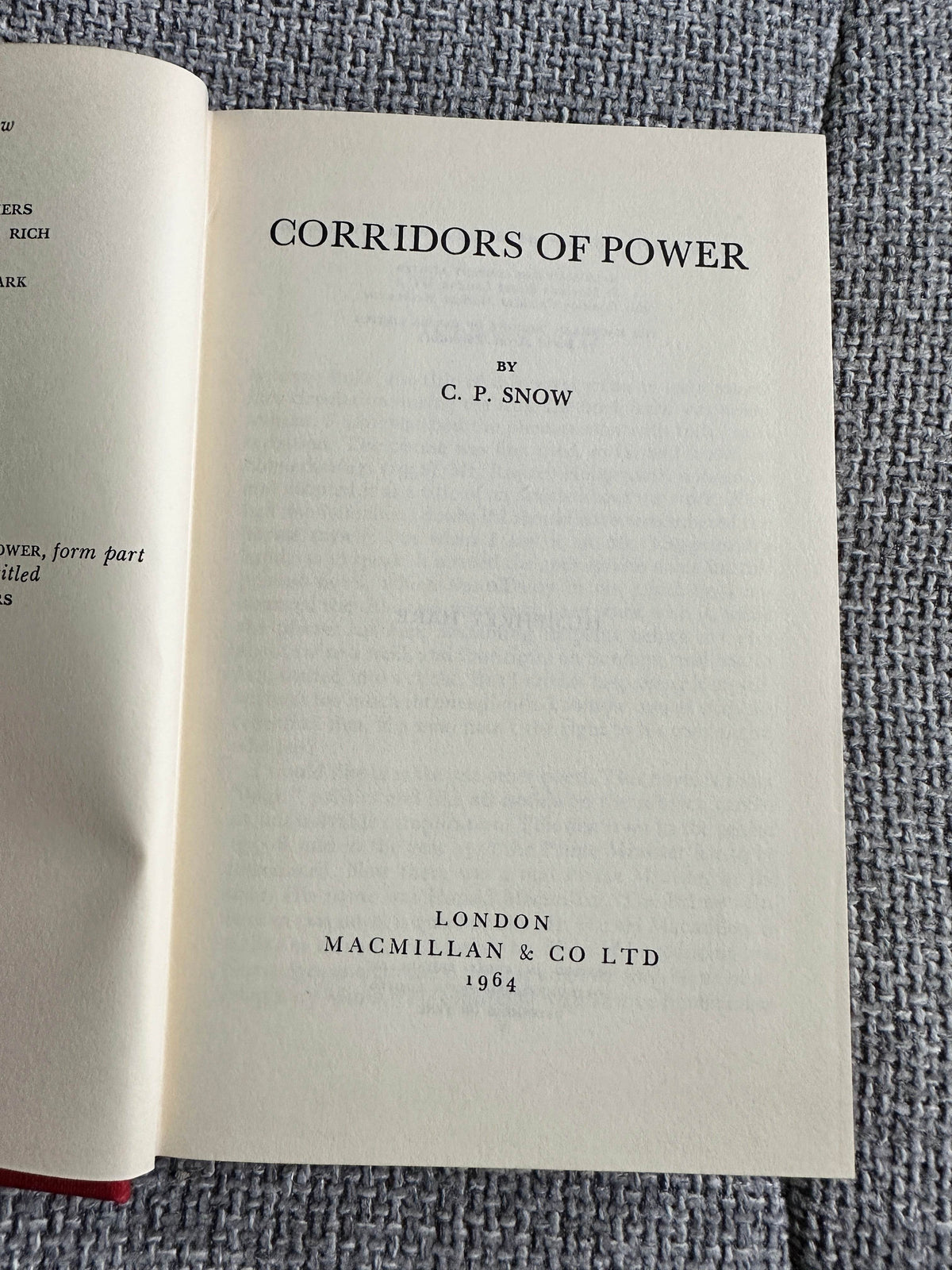 1964*1st*Corridors Of Power - C. P. Snow(MacMillan)Sidney Nolan Dust Jacket - Honeyburn Books (UK)