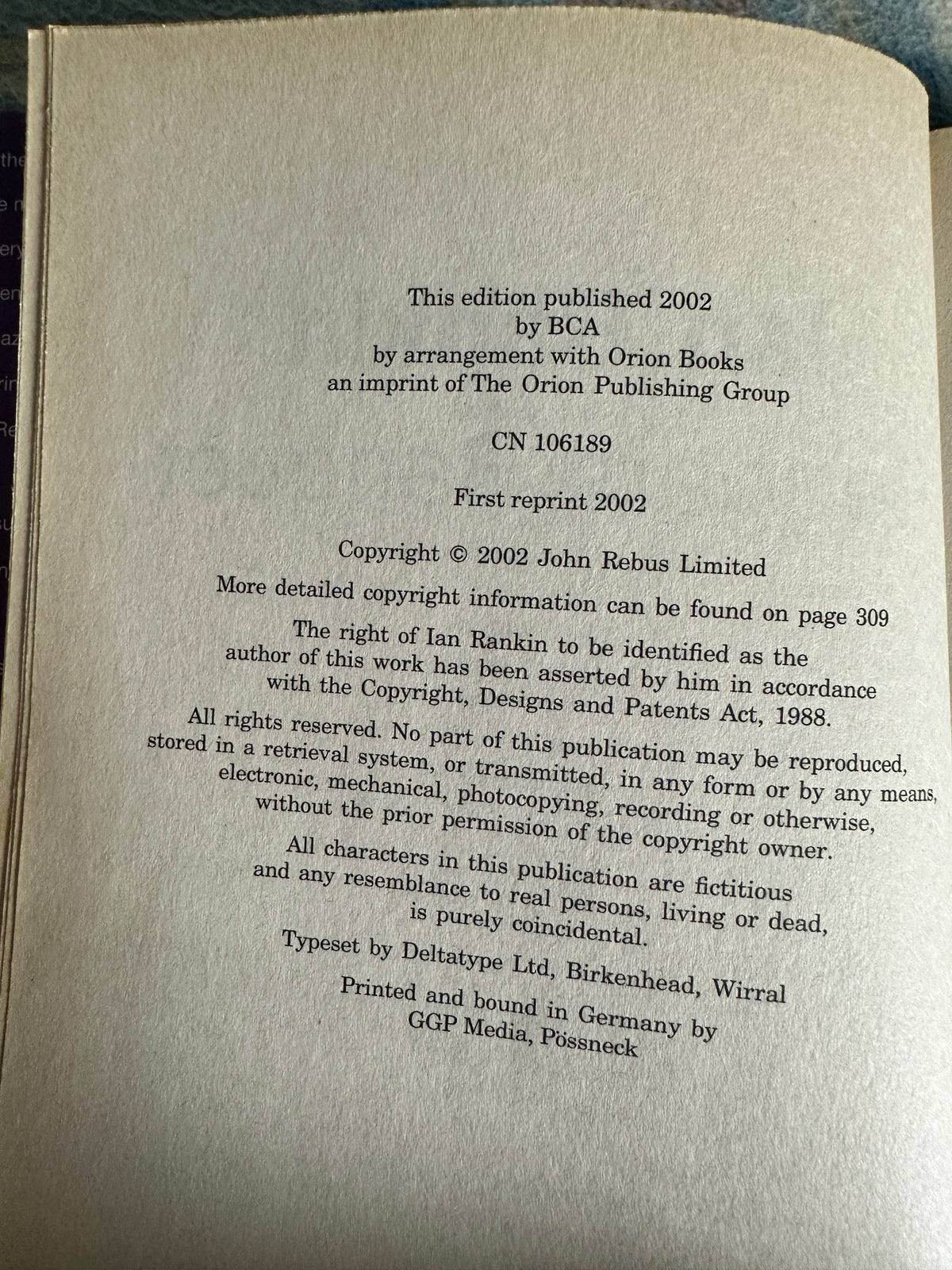 2002 Beggars Banquet - Ian Rankin(BCA) - Honeyburn Books (UK)
