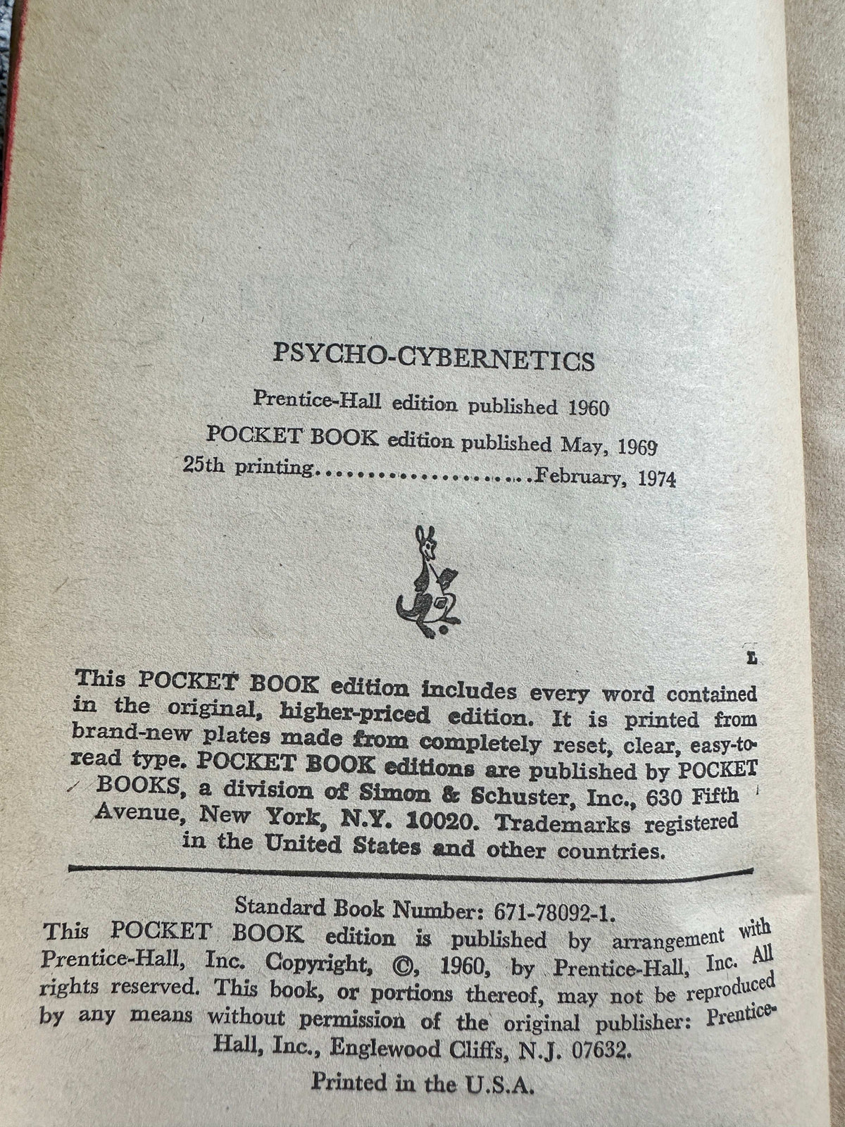 1974 Psycho Cybernetics - Maxwell Maltz (Pocket Books New York) - Honeyburn Books (UK)