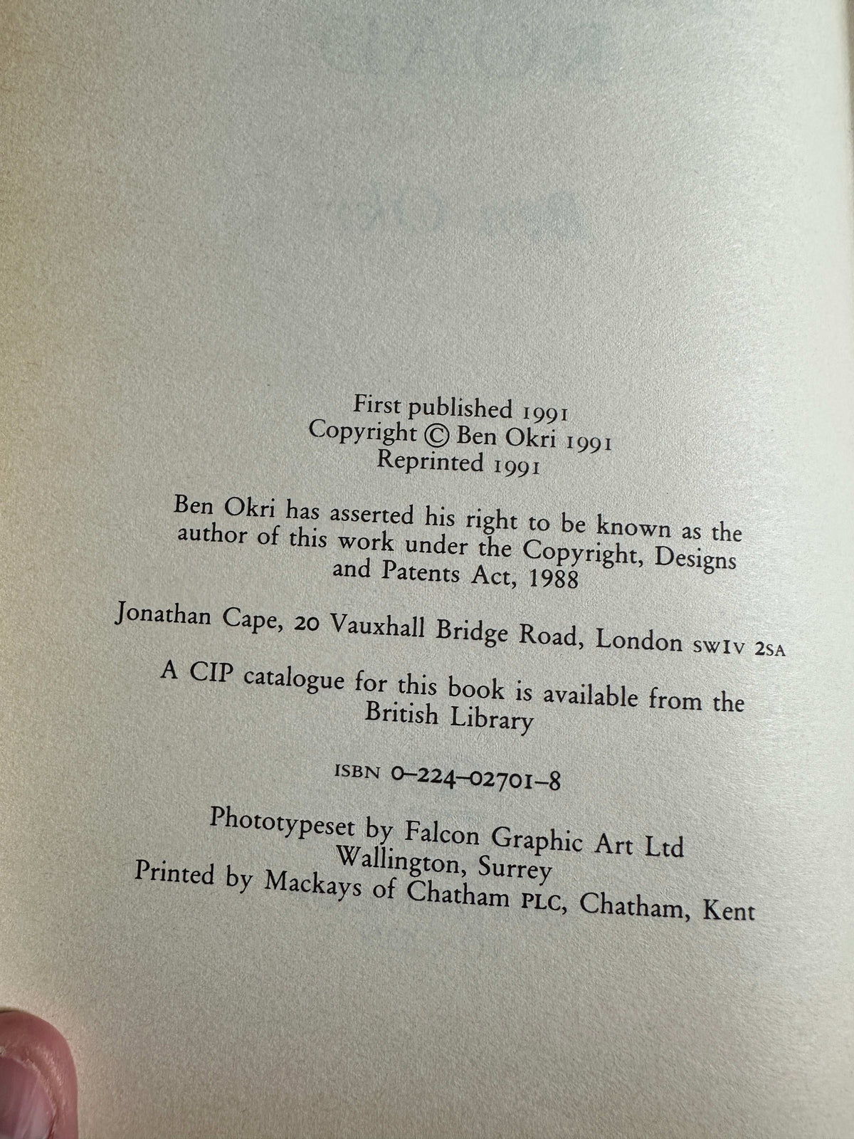 1991 The Famished Road - Ben Okri (Jonathan Cape)