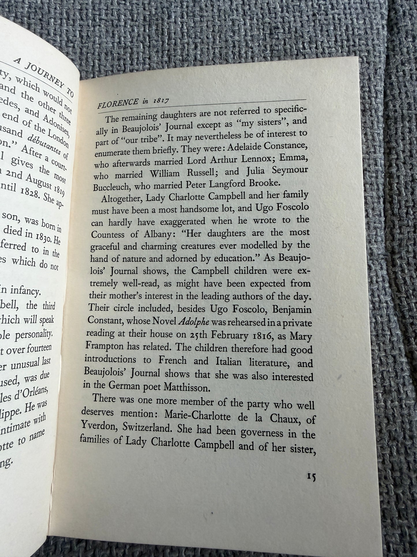 1952 A Journey To Florence In 1817 - Harriet Charlotte Beaujolois Campbell (Geoffrey Bles)