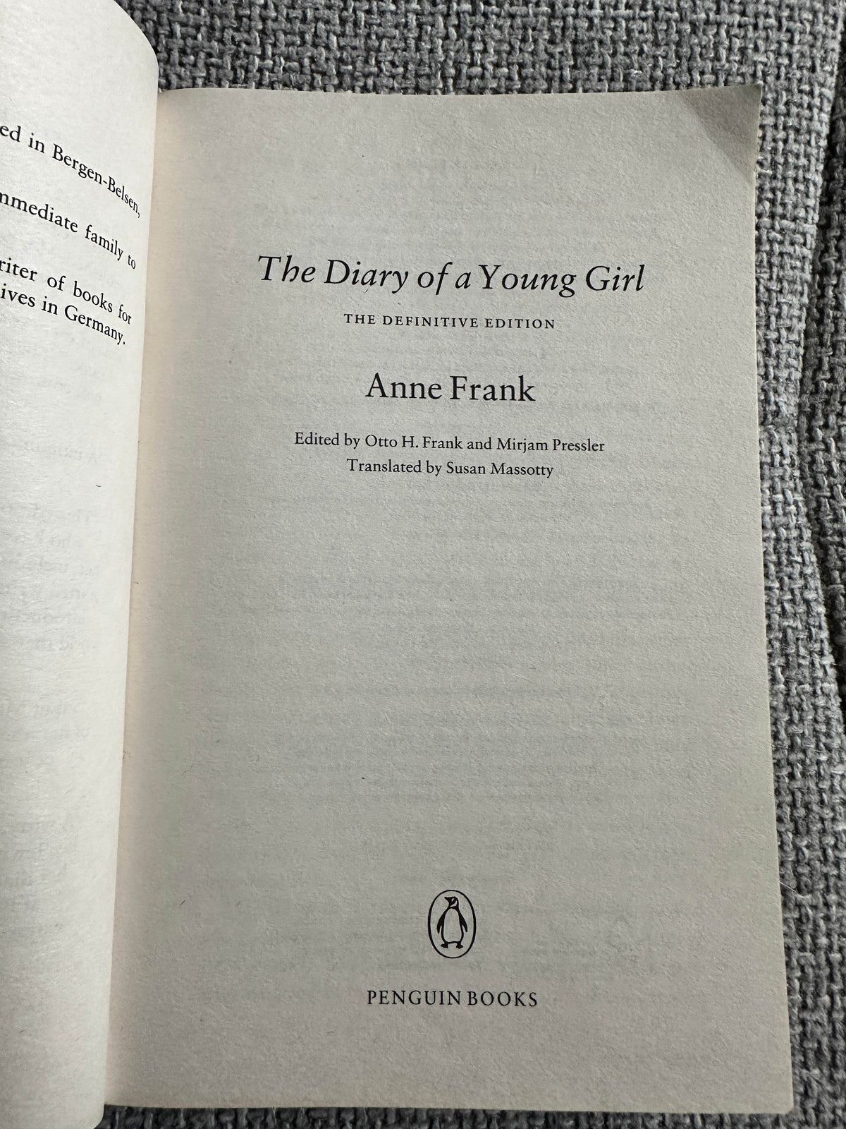 2012 Anne Frank: The Diary Of A Young Girl - Otto H. Frank & Mirjam Pressler - Honeyburn Books (UK)