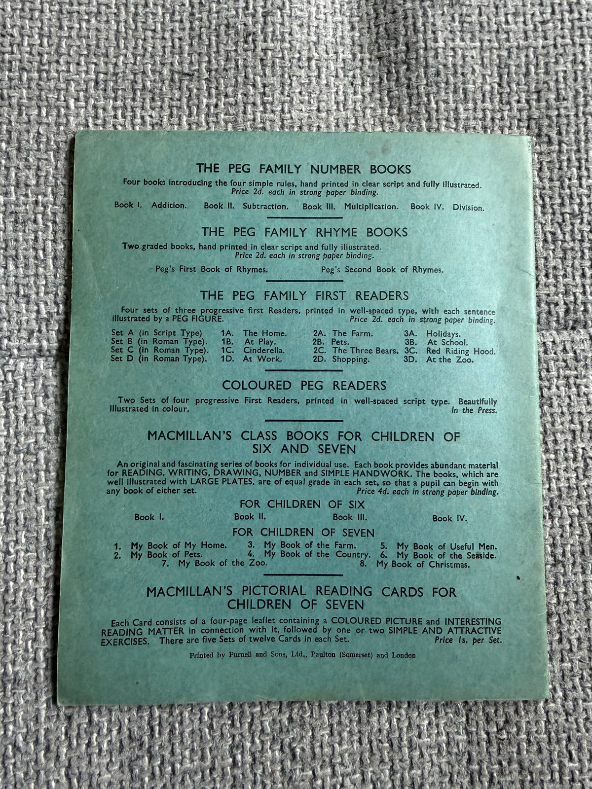 1940 The Peg Family Number Books No.3 (MacMillan & Co Ltd)