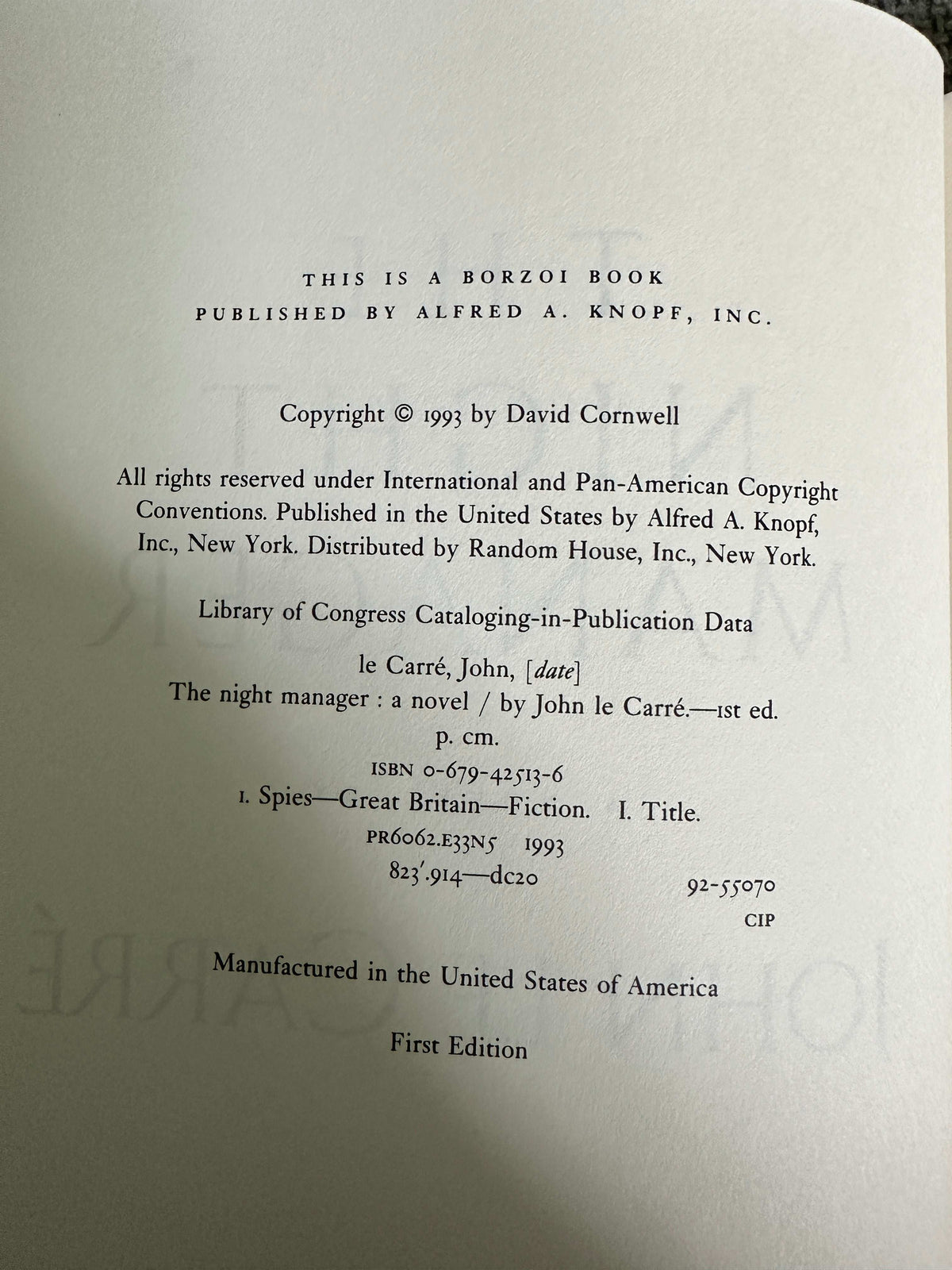 1993*1st* The Night Manager - John Le Carré (Alfred Knopf Publisher)