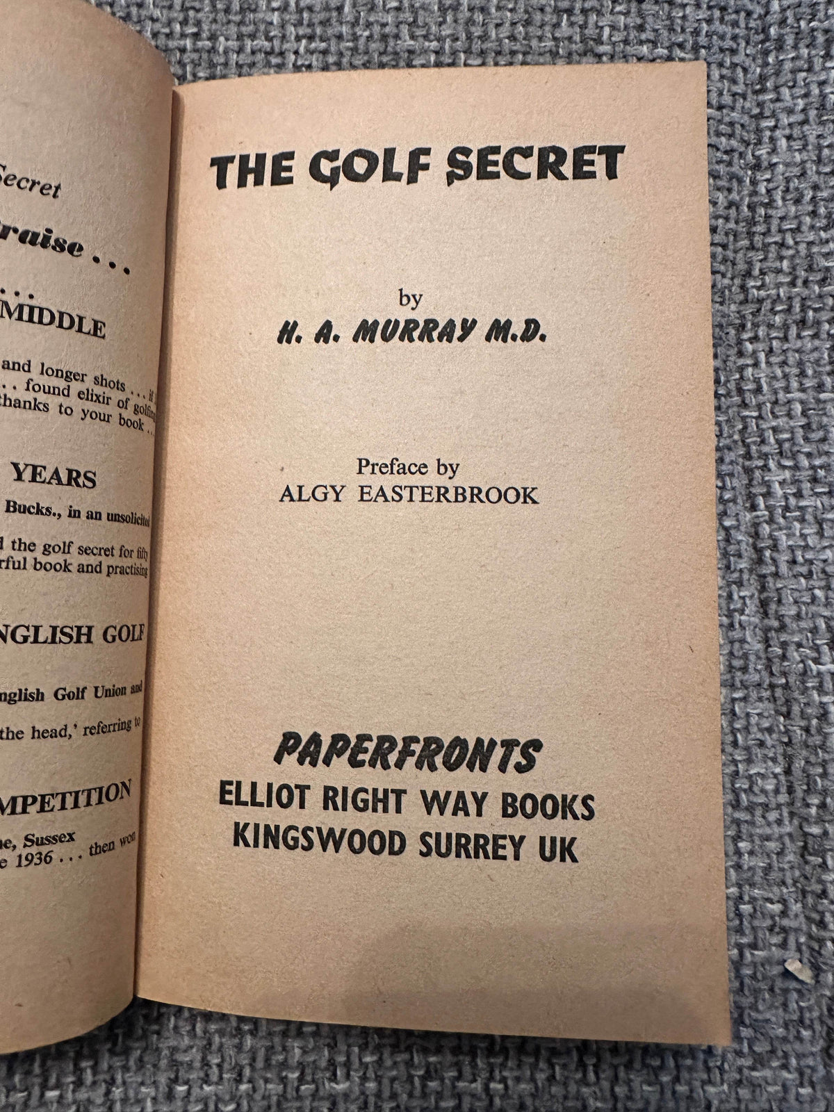 1974*1st* The Golf Secret - Dr. H. A. Murray(Paperfront Publisher) - Honeyburn Books (UK)