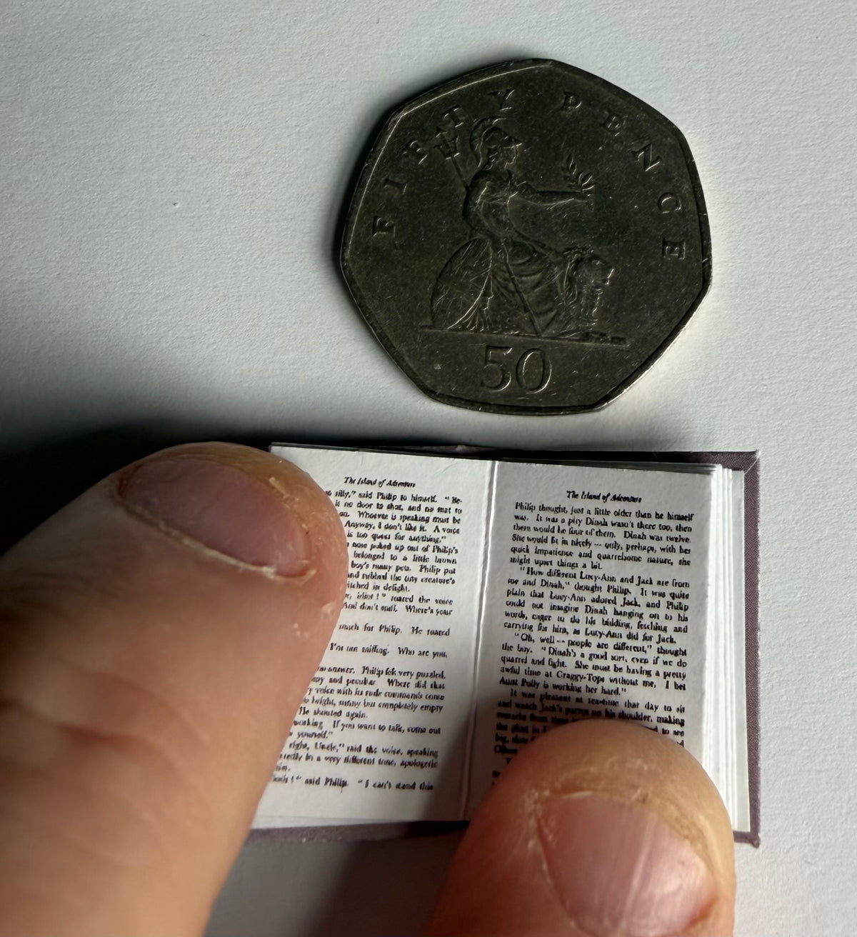The Island Of Adventure 1:12 scale 2x3 miniature. Detachable dust jacket. Book opens.
