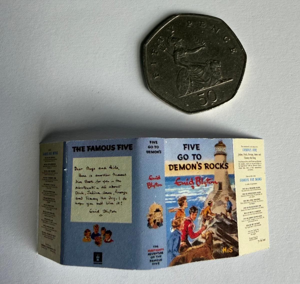 Five Go To Demon Rocks 1:12 scale 2x3 miniature detachable dust jacket opening book