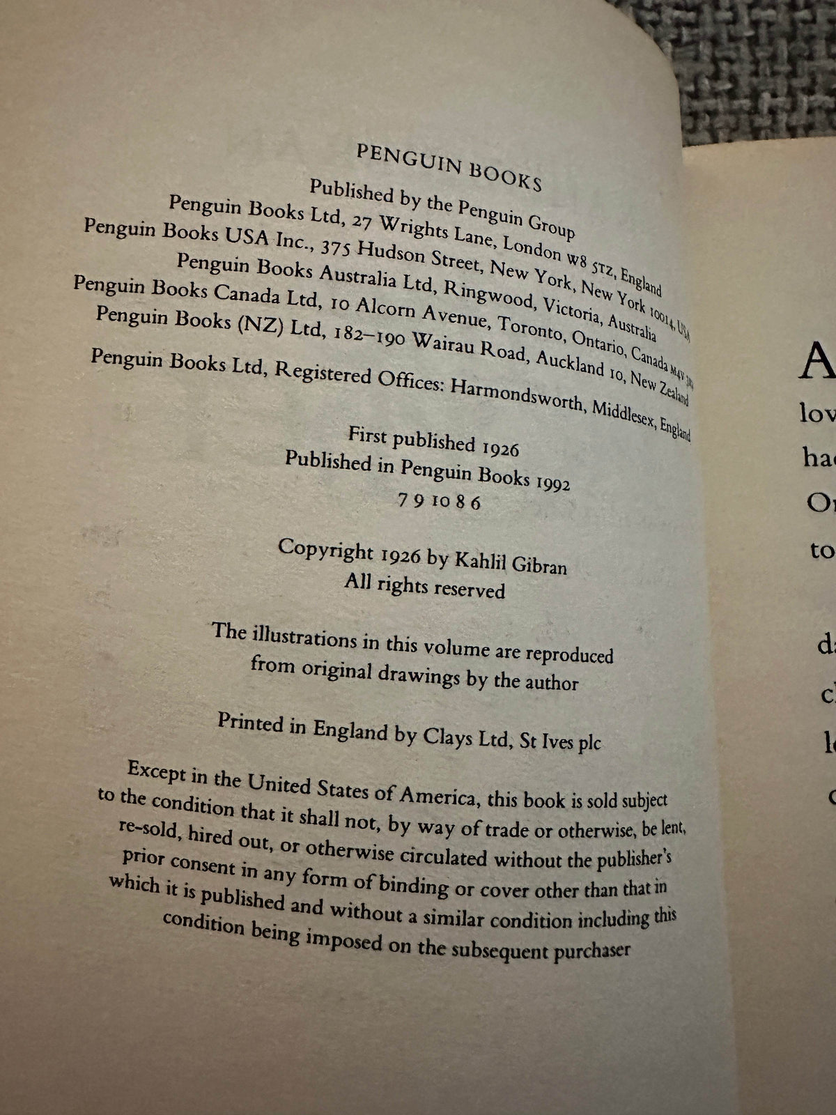 1992 The Prophet - Kahlil Gibran(Penguin Arkana) - Honeyburn Books (UK)