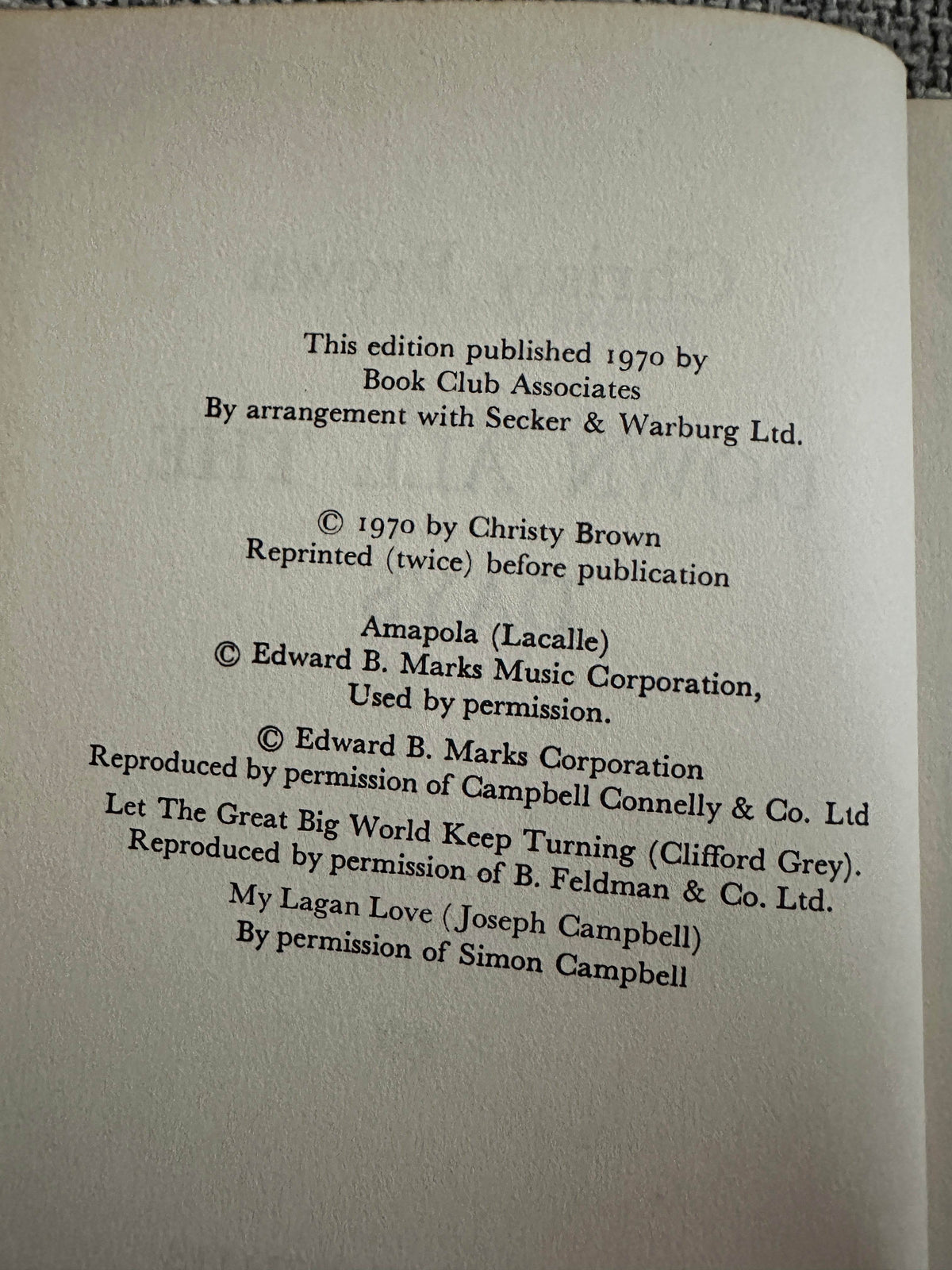 1970*1st* Down All The Days - Christy Brown(Book Club) - Honeyburn Books (UK)