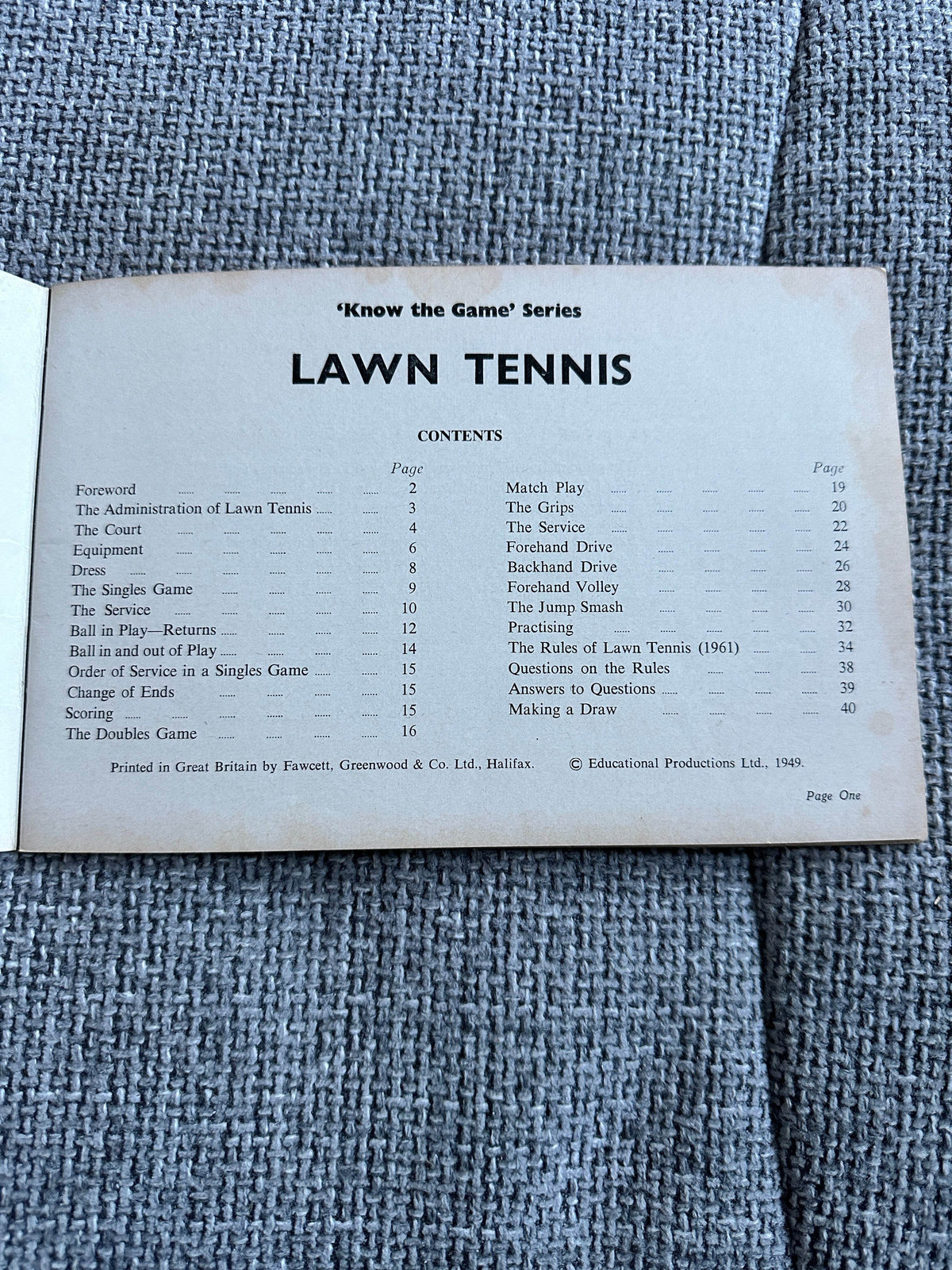1949 Lawn Tennis(Know The Game Series) - Honeyburn Books (UK)