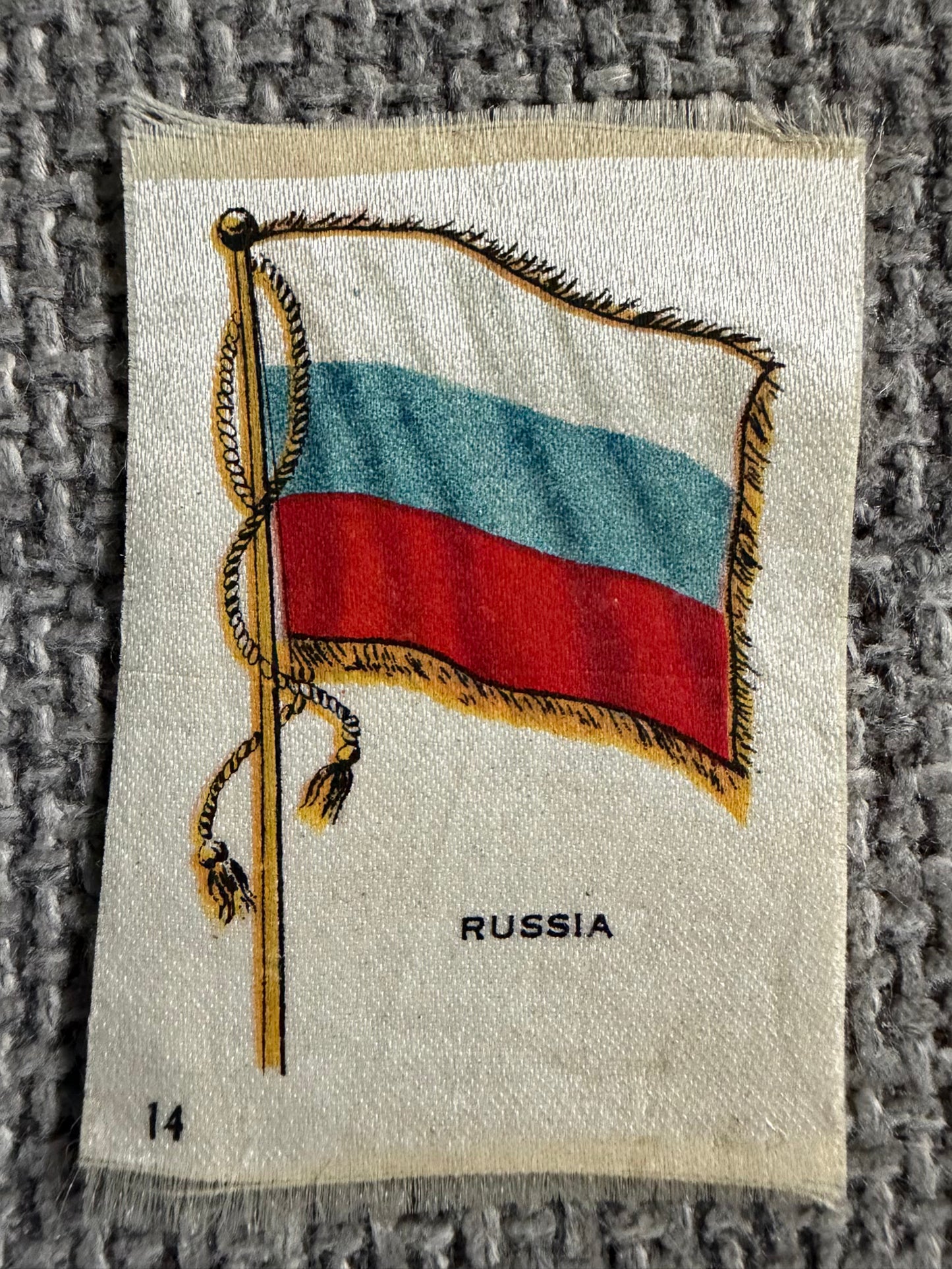Vintage Silk Cigarette Card — Russia — Imperial Pre-1917 Flag — Godfrey Phillips BDV — No.14