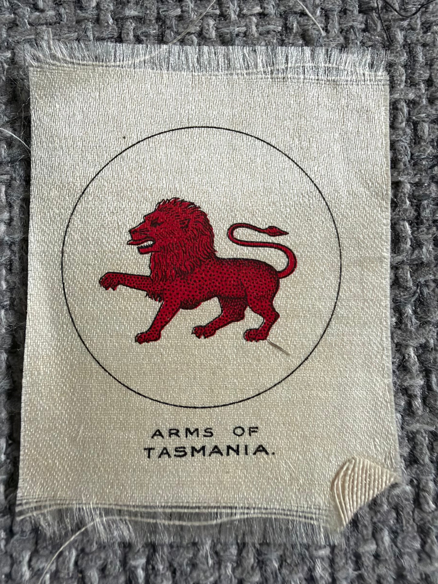 Vintage Silk Cigarette Card — Arms of Tasmania — Red Lion — Godfrey Phillips BDV — c.1915