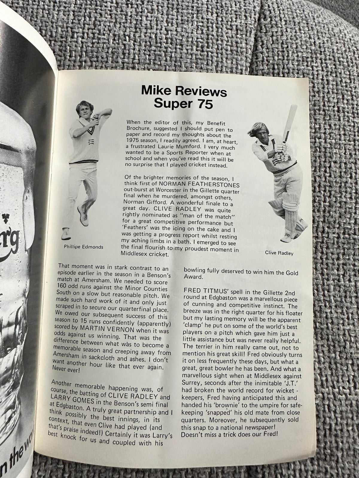 1976 Mike Smith(Cricketer) Benefit 76 Souvenir Programme - Honeyburn Books (UK)
