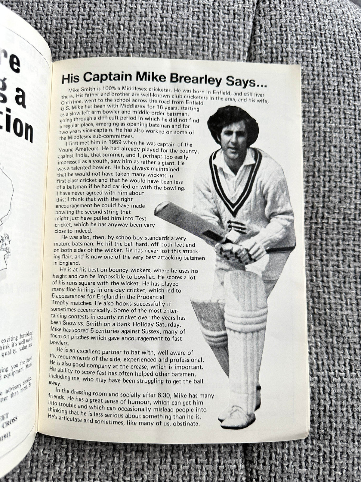 1976 Mike Smith(Cricketer) Benefit 76 Souvenir Programme - Honeyburn Books (UK)