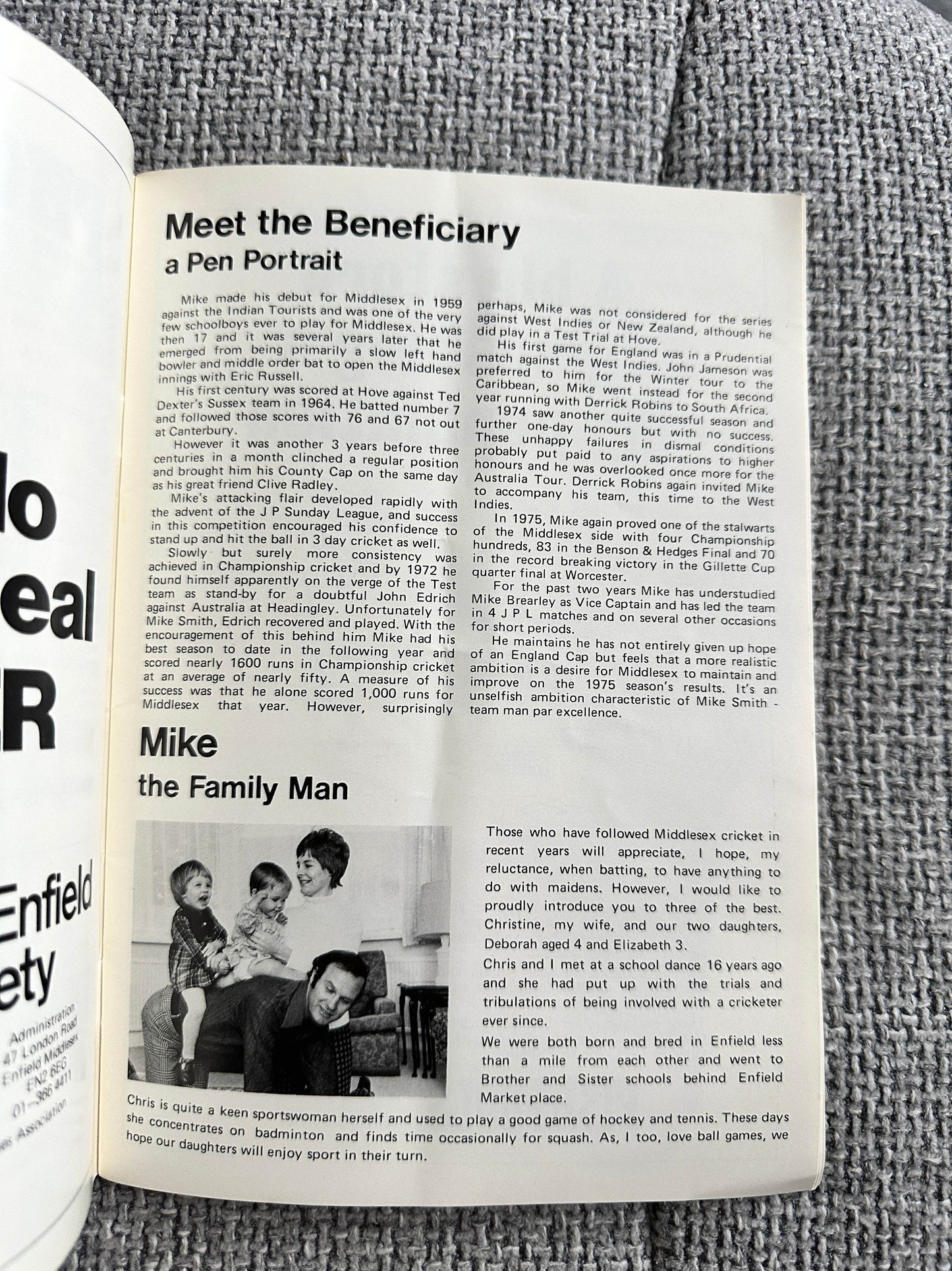 1976 Mike Smith(Cricketer) Benefit 76 Souvenir Programme - Honeyburn Books (UK)