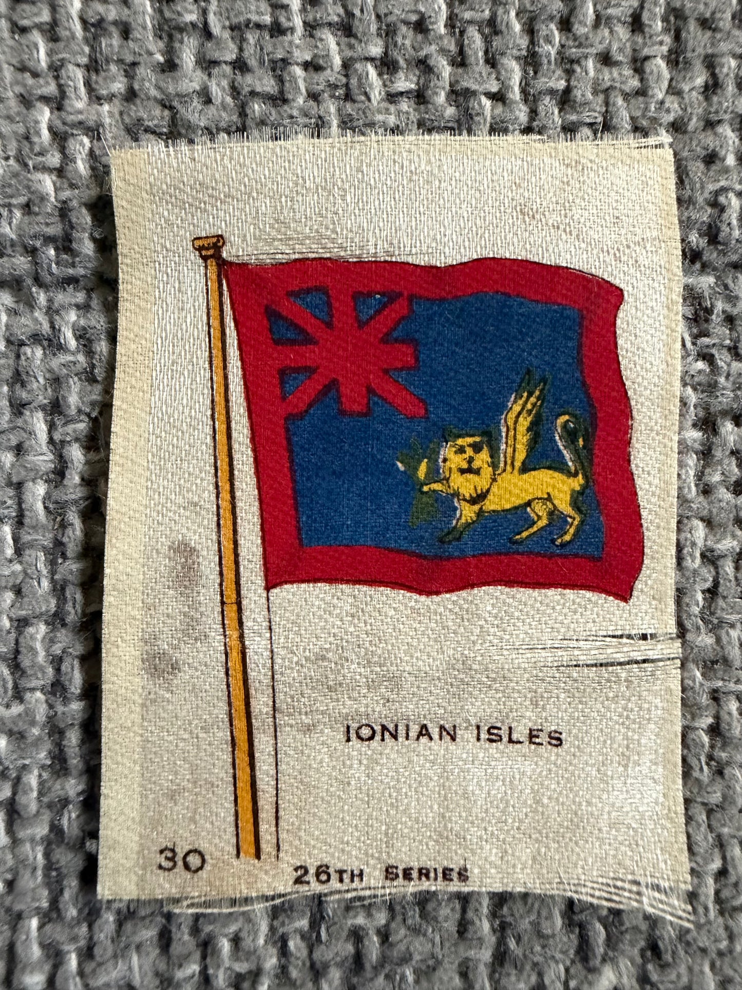 Vintage Silk Cigarette Card — Ionian Isles Flag | B.D.V. 26th Series No.30 — RARE