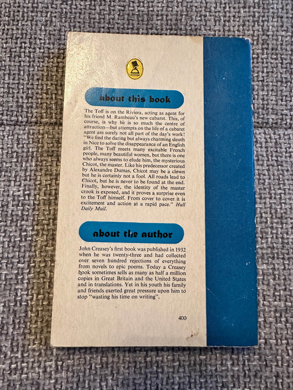 1959 The Toff & The Deep Blue Sea - John Creasey(Hodder) - Honeyburn Books (UK)