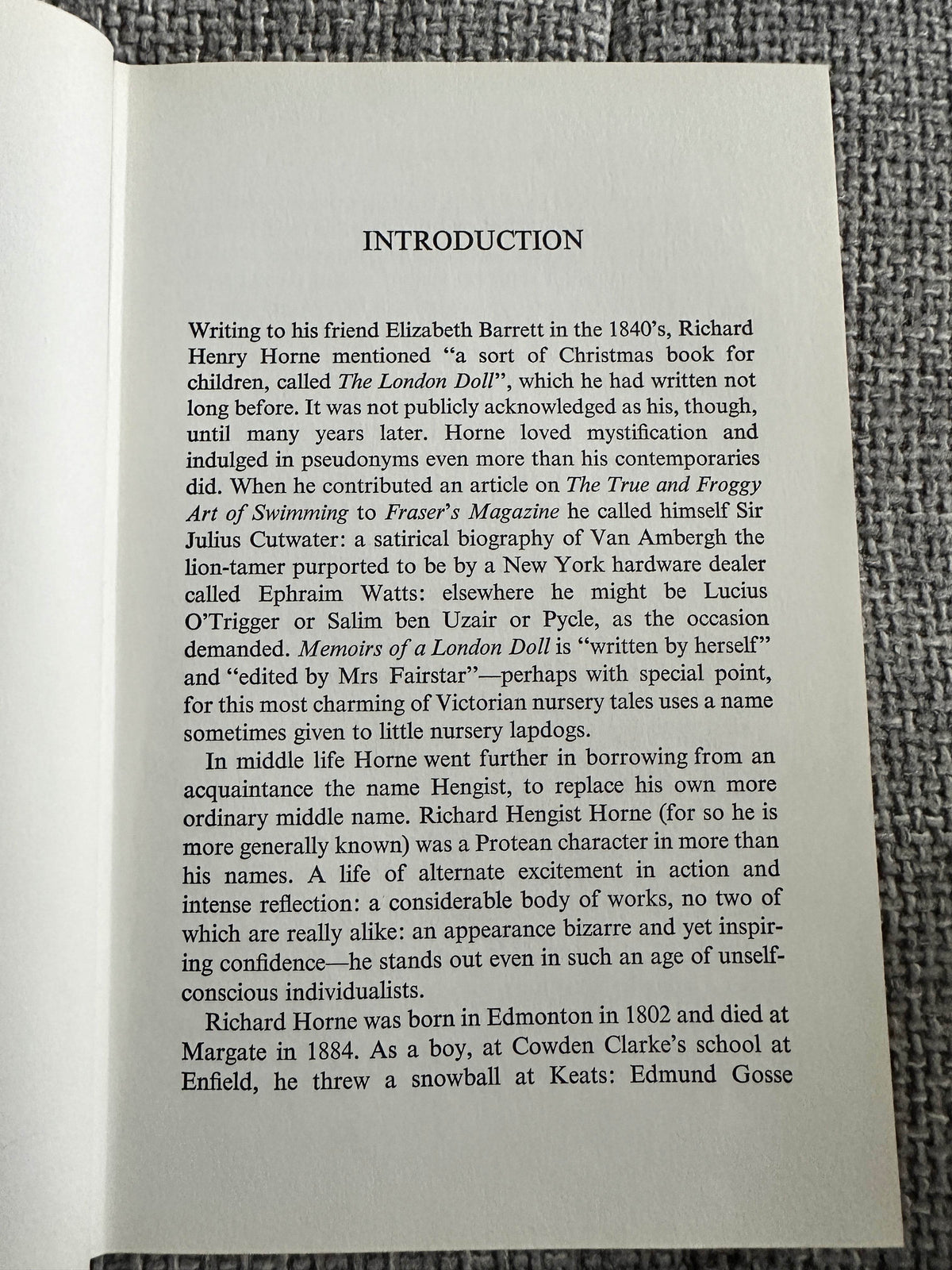 1967 Memoirs Of A London Doll - Mr Richard Henry Horn(aka Mrs Fairstar)Andre Deutsch Publisher - Honeyburn Books (UK)