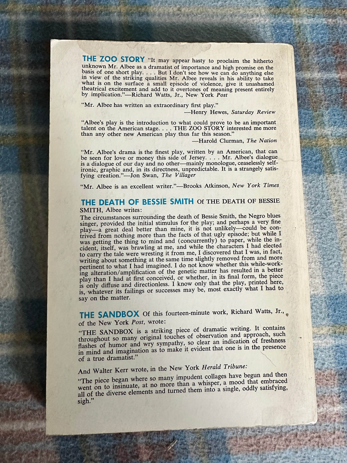 1960 The Zoo Story / The Death Of Bessie Smith / The Sandbox 3 Plays by Edward Albee(Coward-McCann Publisher) New York - Honeyburn Books (UK)