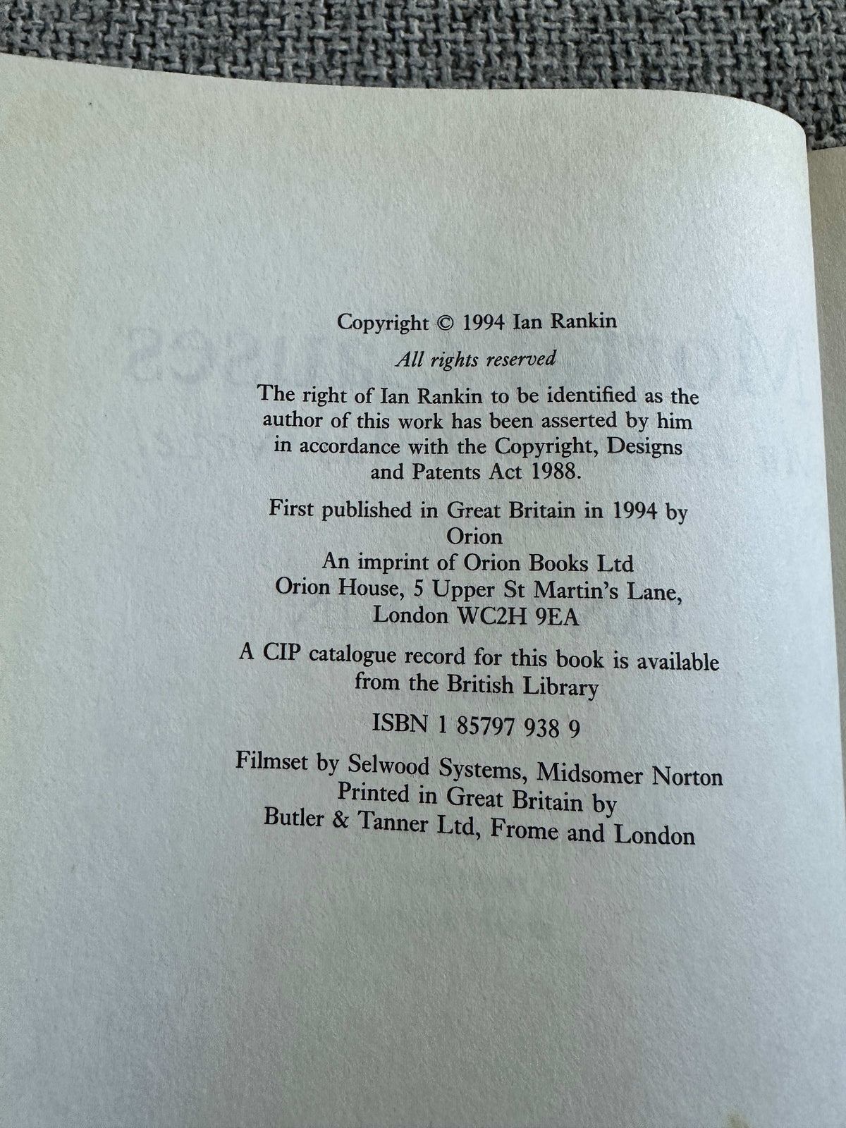 1994*1st* Mortal Causes - Ian Rankin (Orion)