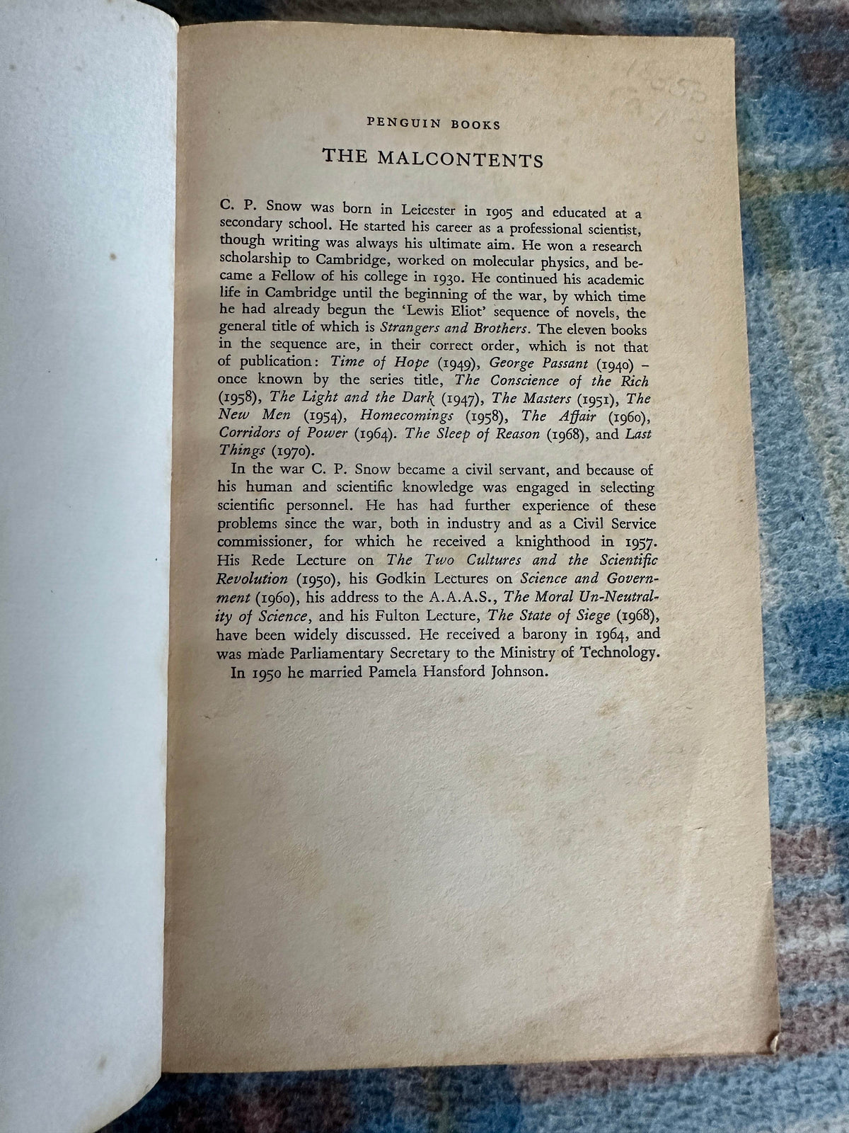 1975*1st* The Malcontents - C.P. Snow(Penguin) - Honeyburn Books (UK)