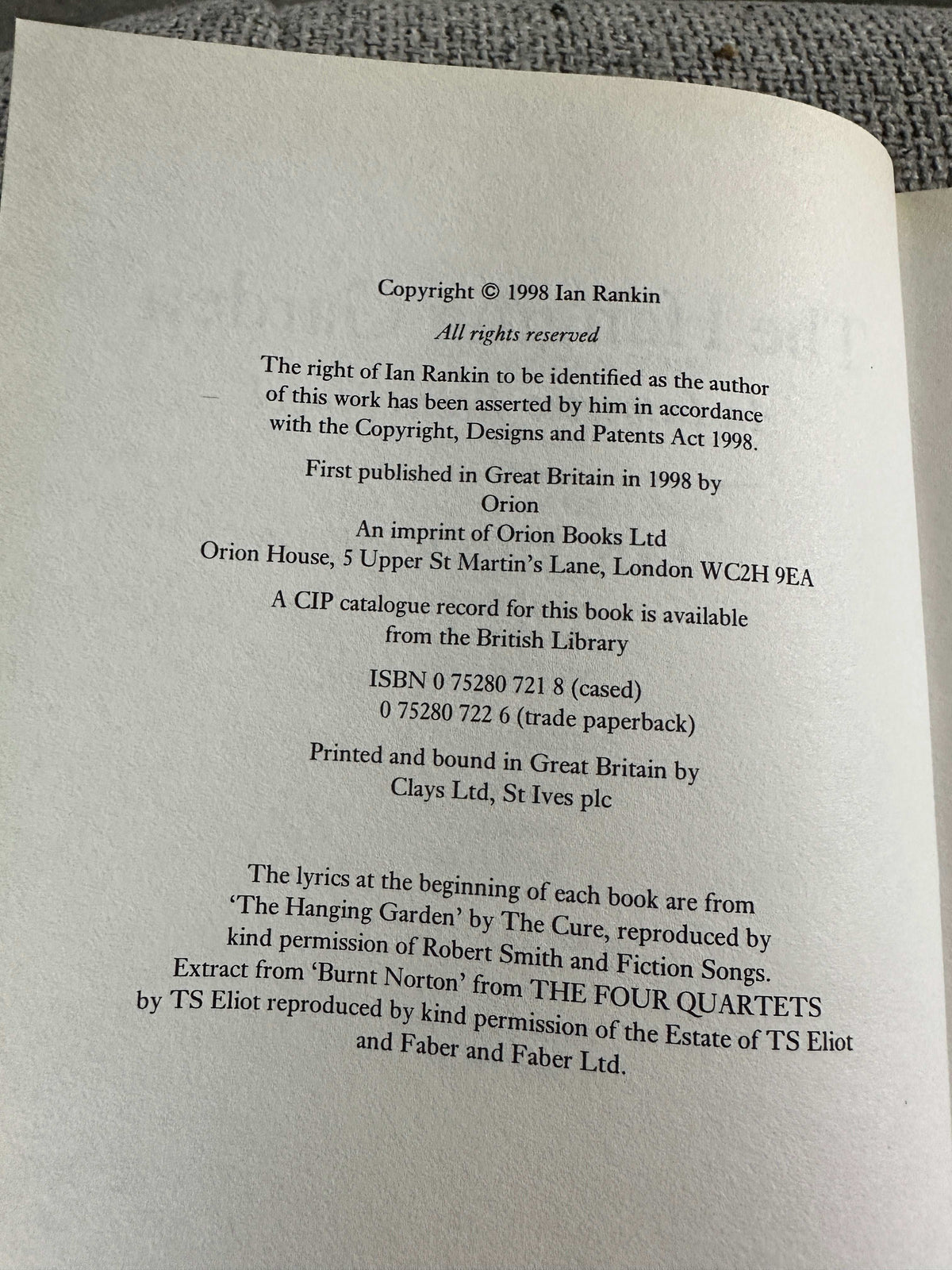1998*1st* The Hanging Garden - Ian Rankin (Orion)