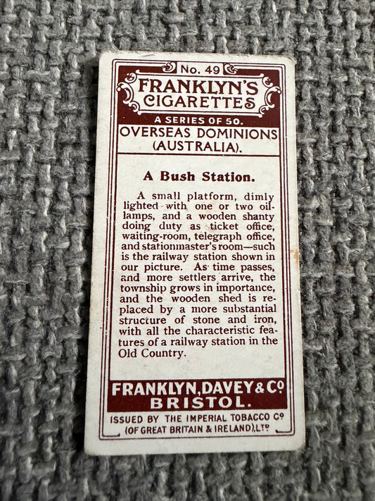 Vintage Cigarette Card — A Bush Station — Franklyn's Overseas Dominions No.49