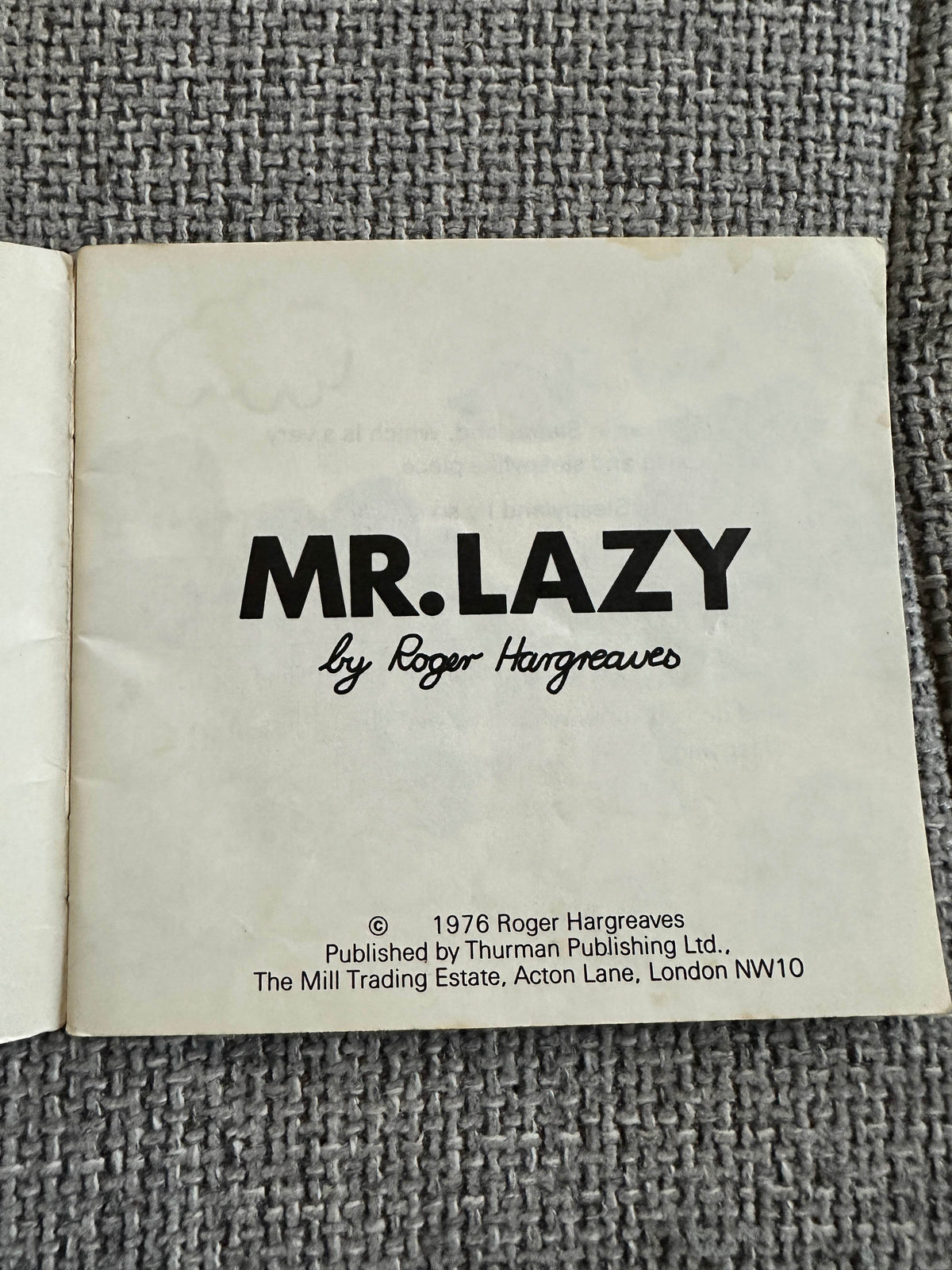 1976*1st* Mr. Lazy - Roger Hargreaves(Thurman Published) - Honeyburn Books (UK)