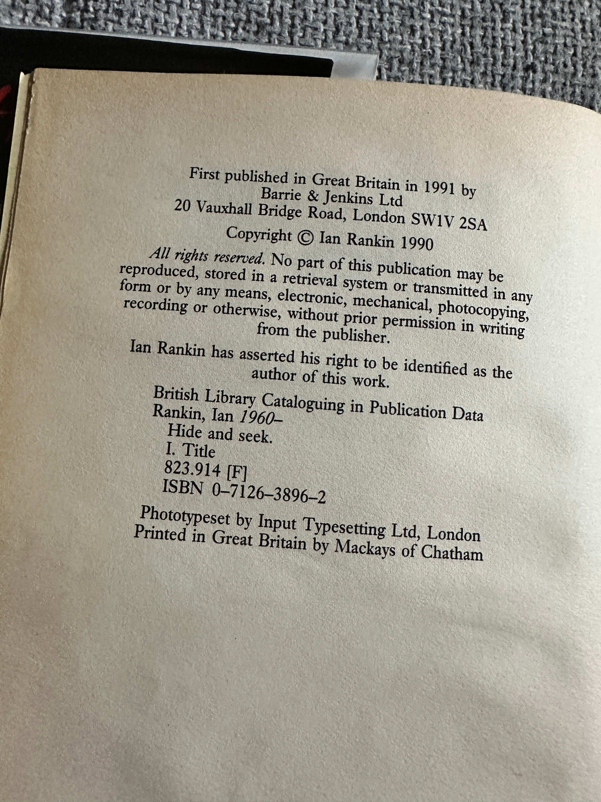 1991*1st* Hide & Seek - Ian Rankin (Barrie & Jenkins)