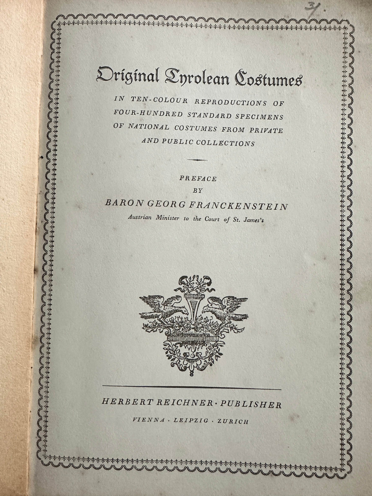 1937*1st* Original Tyrolean Costumes - Baron Georg Franckenstein(Herbert Reichner Publisher - Honeyburn Books (UK)