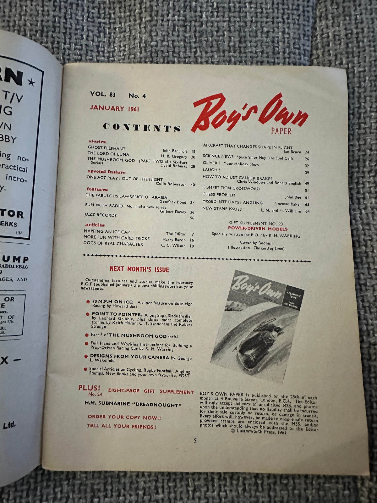 1961 Boy’s Own Paper(Power Driven Models) - Honeyburn Books (UK)