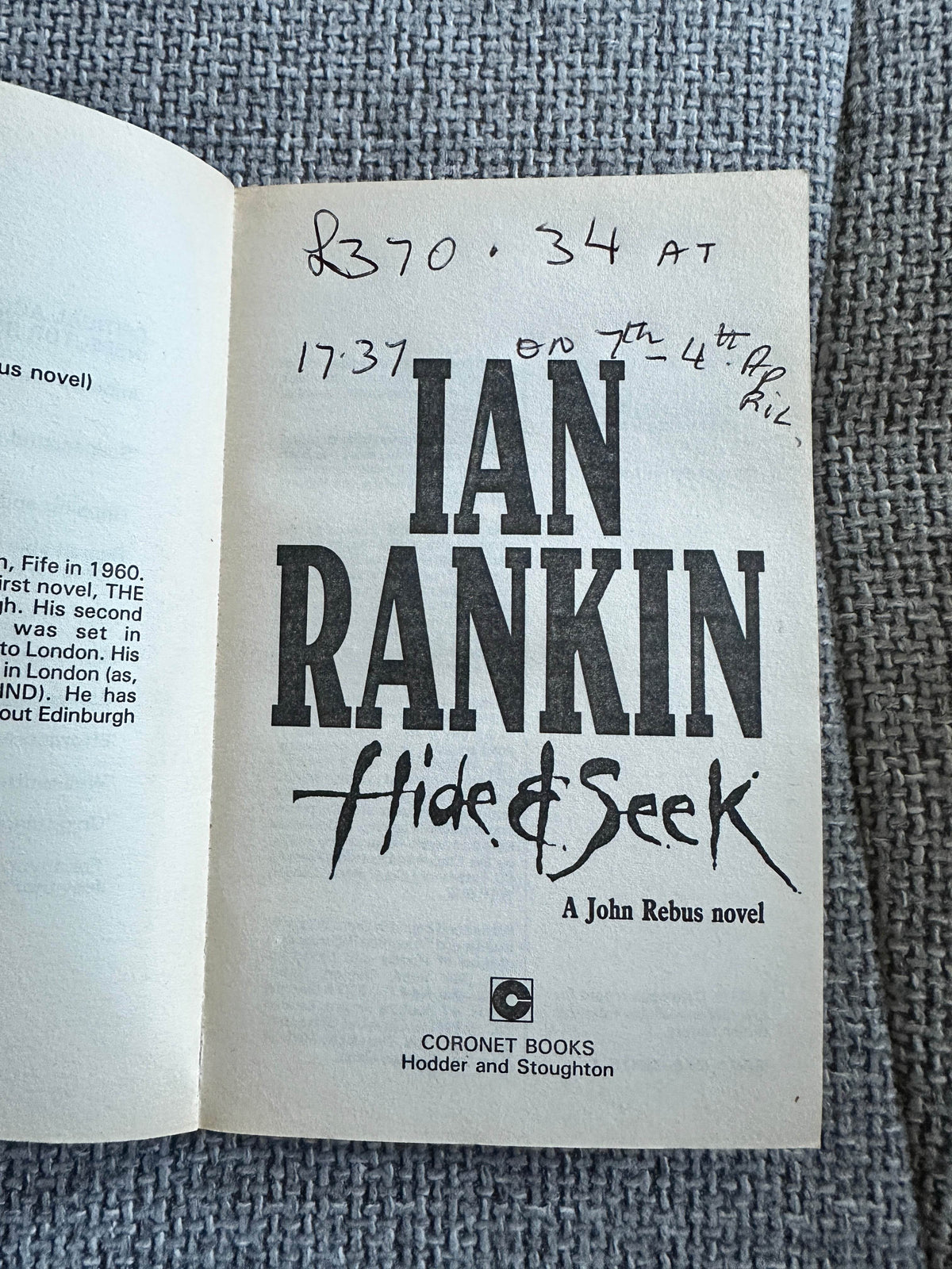 1992*1st* Hide & Seek - Ian Rankin(Coronet) - Honeyburn Books (UK)