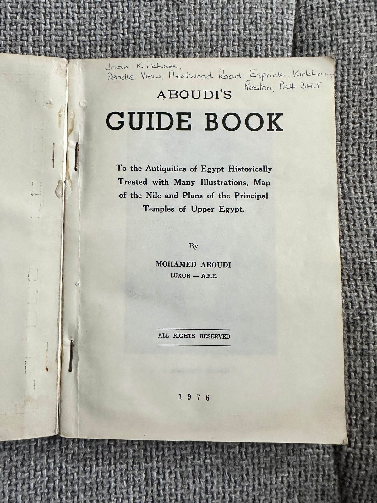 1976 Aboudi’s Guide Book (Egypt) - Honeyburn Books (UK)