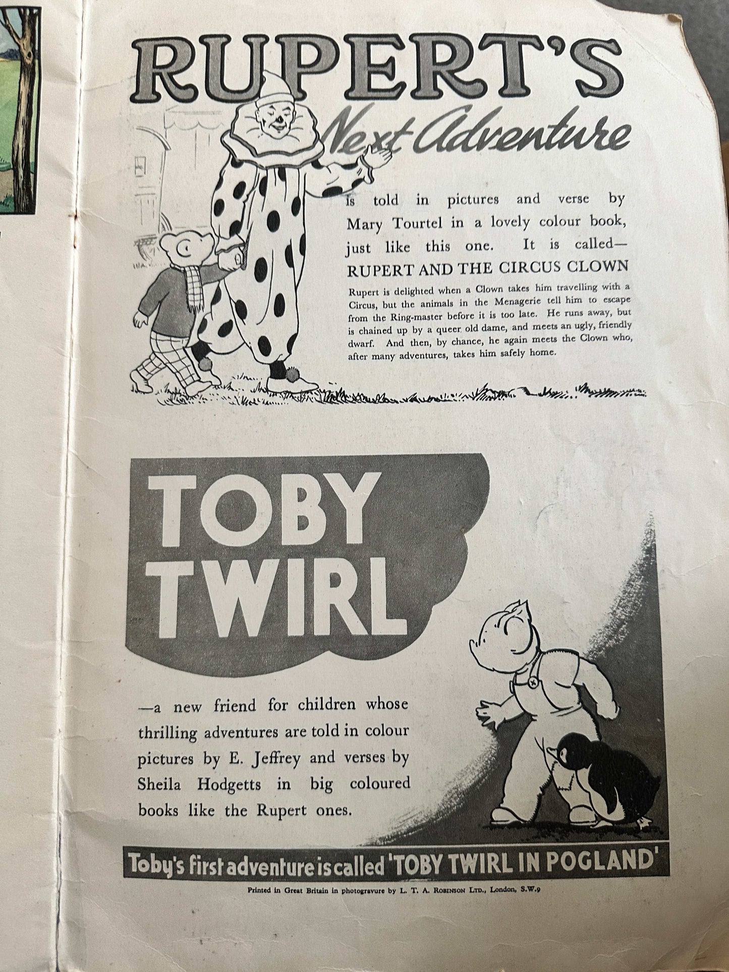 1946 Rupert & The Wonderful Boots - Mary Tourtel (Sampson, Low & Marston Co. Ltd 14” x 9.25” Card covers