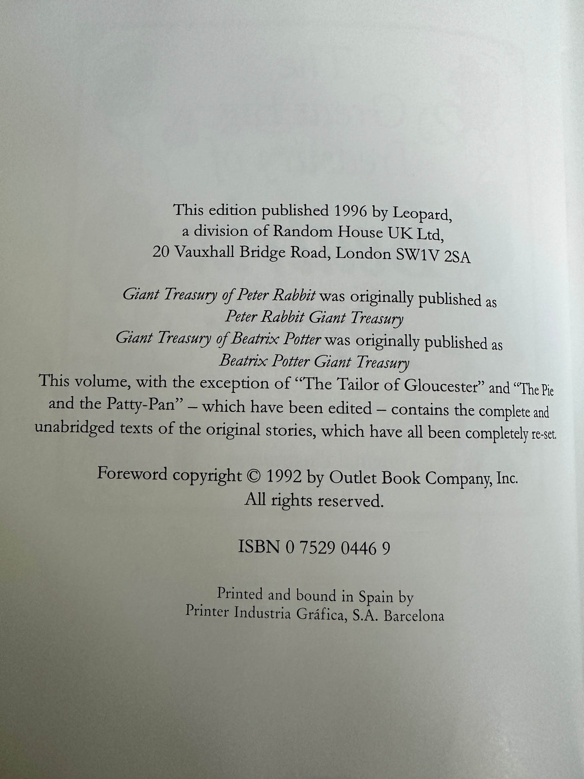 1996 The Great Big Treasury Of Beatrix Potter with original illustrations(Leopard Books) - Honeyburn Books (UK)